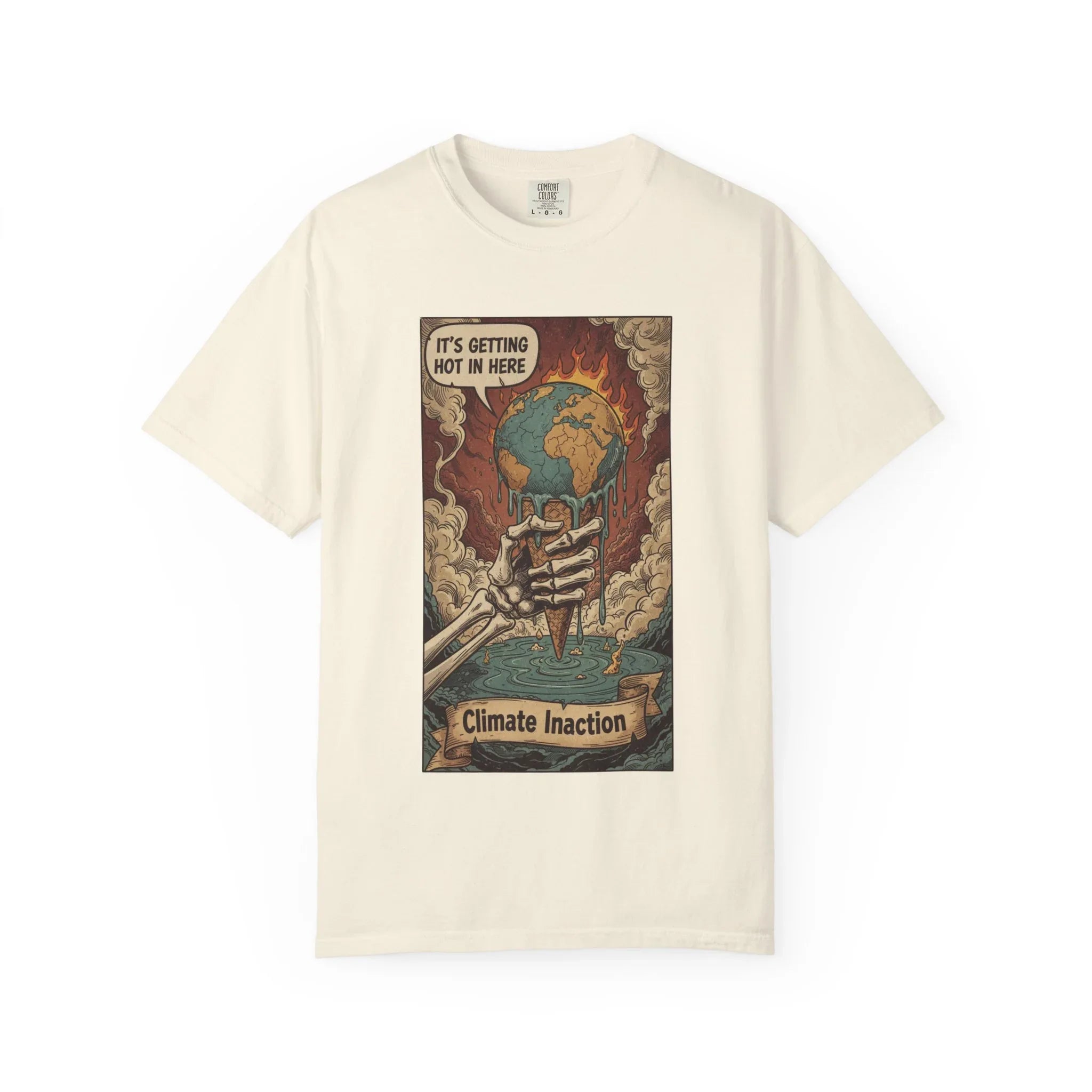 Climate Inaction Melting Earth Shirt - Global Warming Satire Tee - Skeleton Hand Vintage Graphic - Environmental Activist Gift - Retro Distressed Planet Earth T-Shirt Ivory