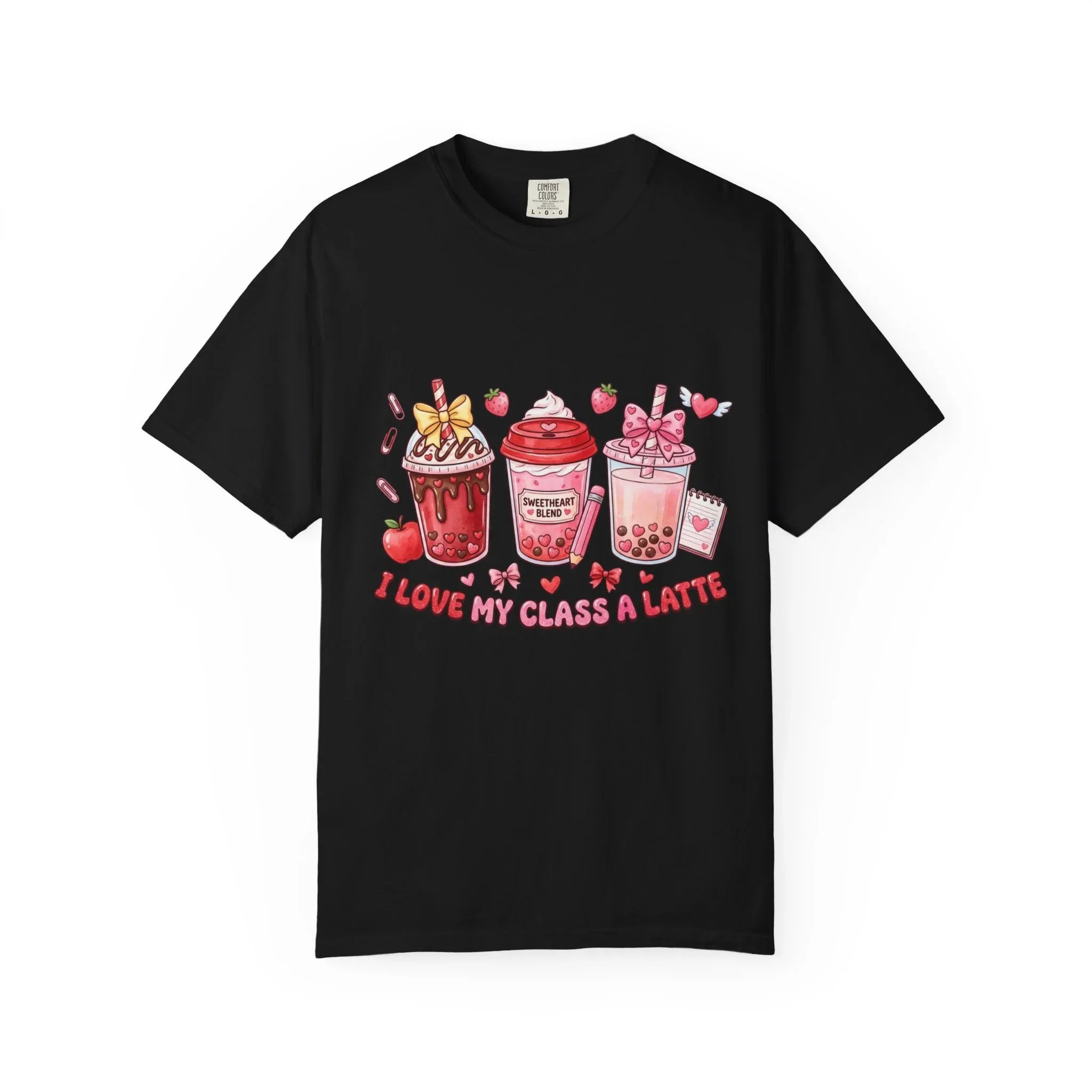 Strawberry Boba Drinks T-Shirt | I Love My Class A Latte Design | Cute Kawaii Bubble Tea Tee | Vintage Foodie Aesthetic Gift Black