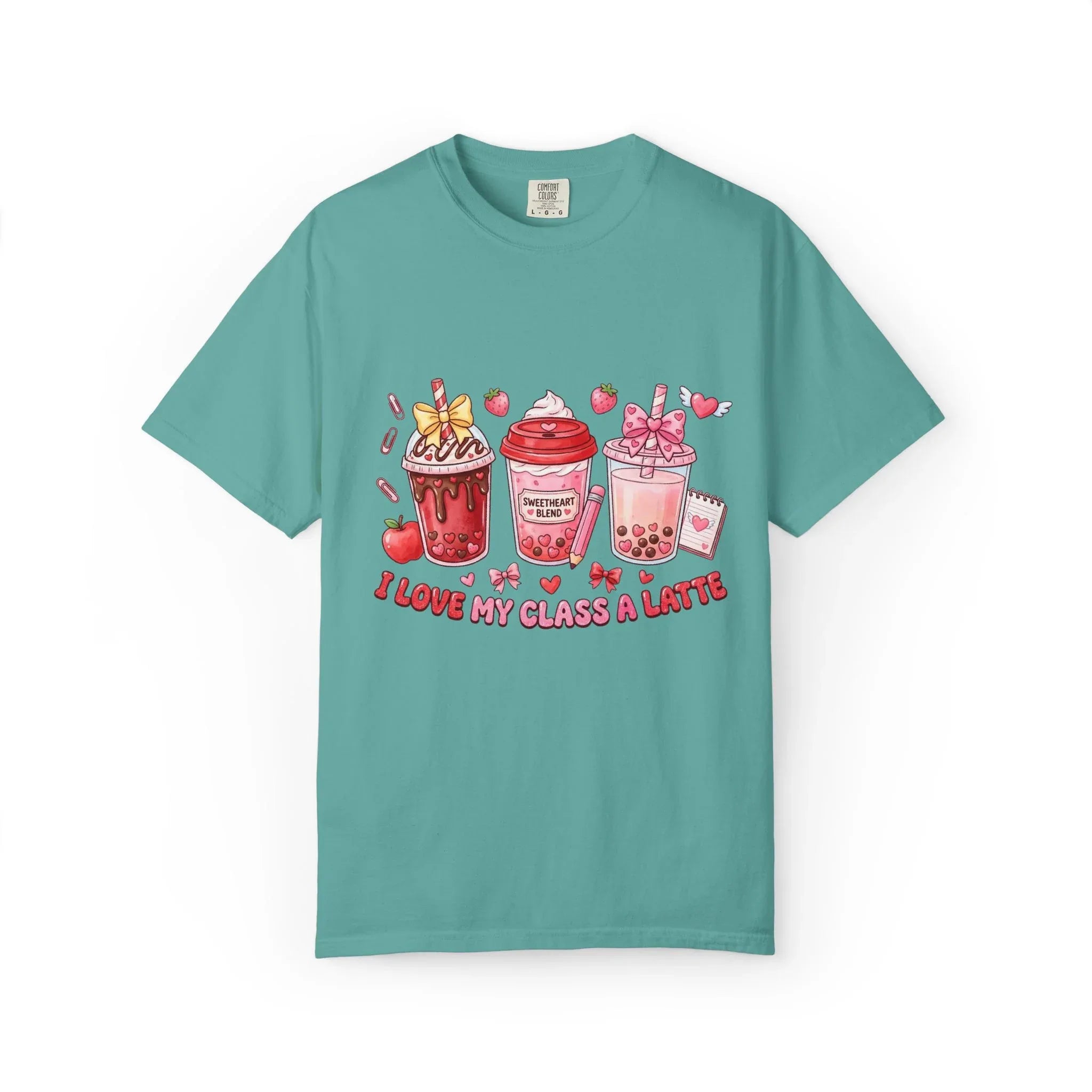 Strawberry Boba Drinks T-Shirt | I Love My Class A Latte Design | Cute Kawaii Bubble Tea Tee | Vintage Foodie Aesthetic Gift Seafoam