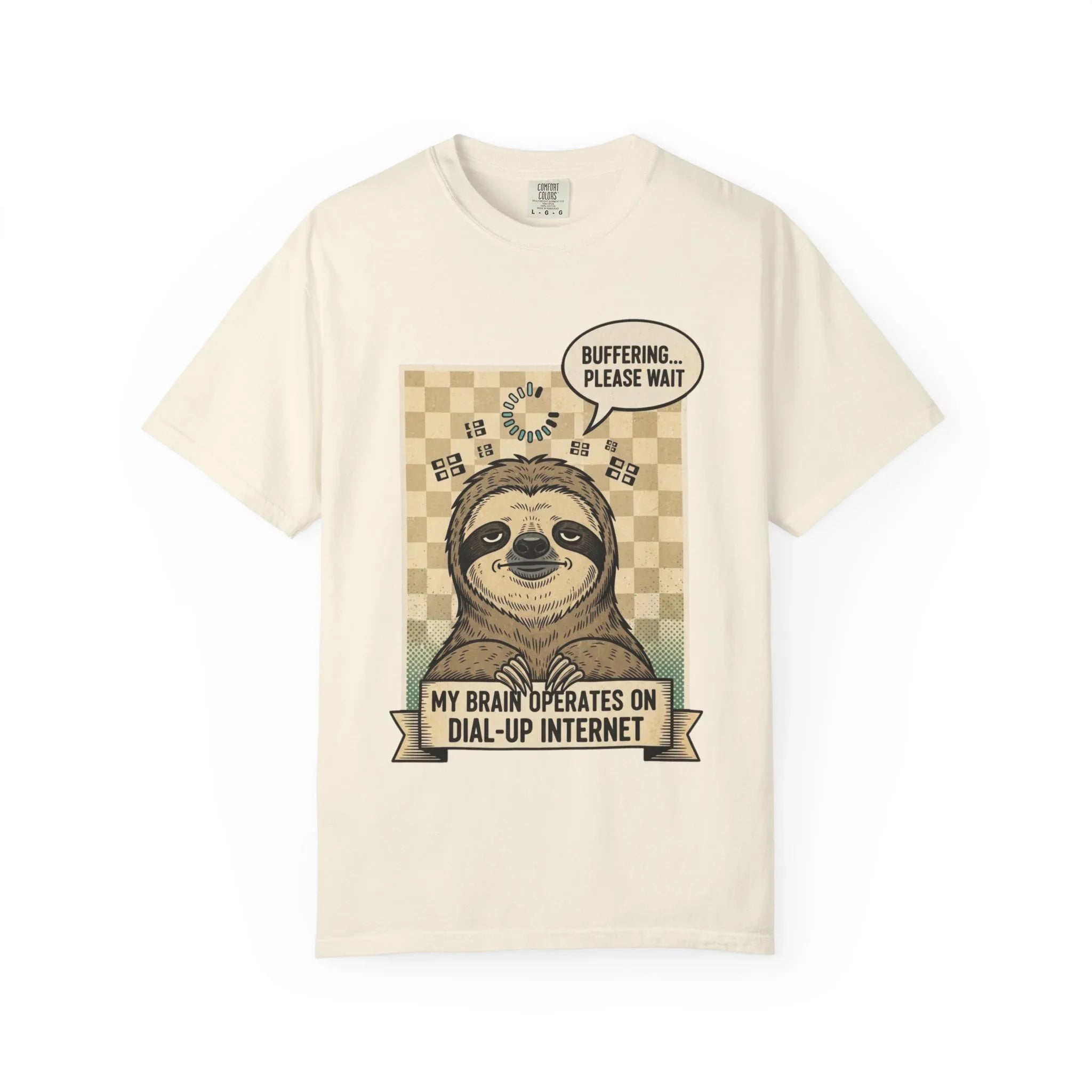 Funny Sloth Shirt Retro 90s Dial-Up Internet Tee Buffering Graphic Tshirt Sarcastic Sloth Lover Gift Vintage Style Comfort Colors Tee Ivory