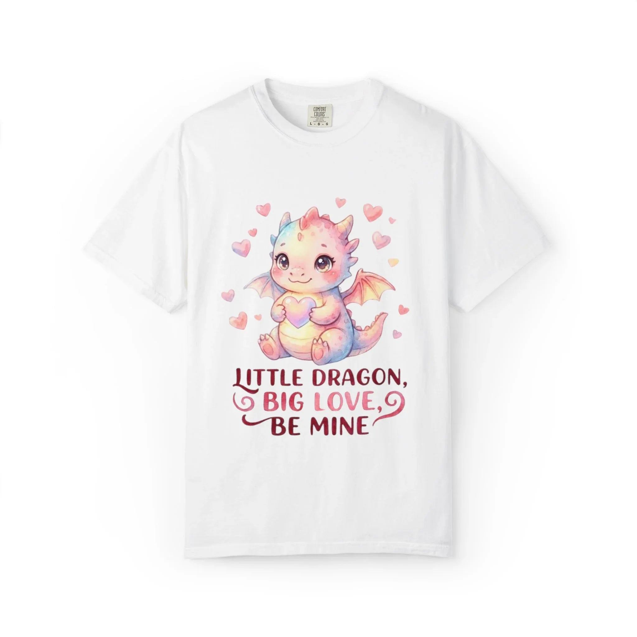 Little Dragon Be Mine T Shirt Cute Baby Dragon Heart Watercolor Cozy Vintage Aesthetic Gift Fantasy Lovers Soft Cotton Romantic Tee