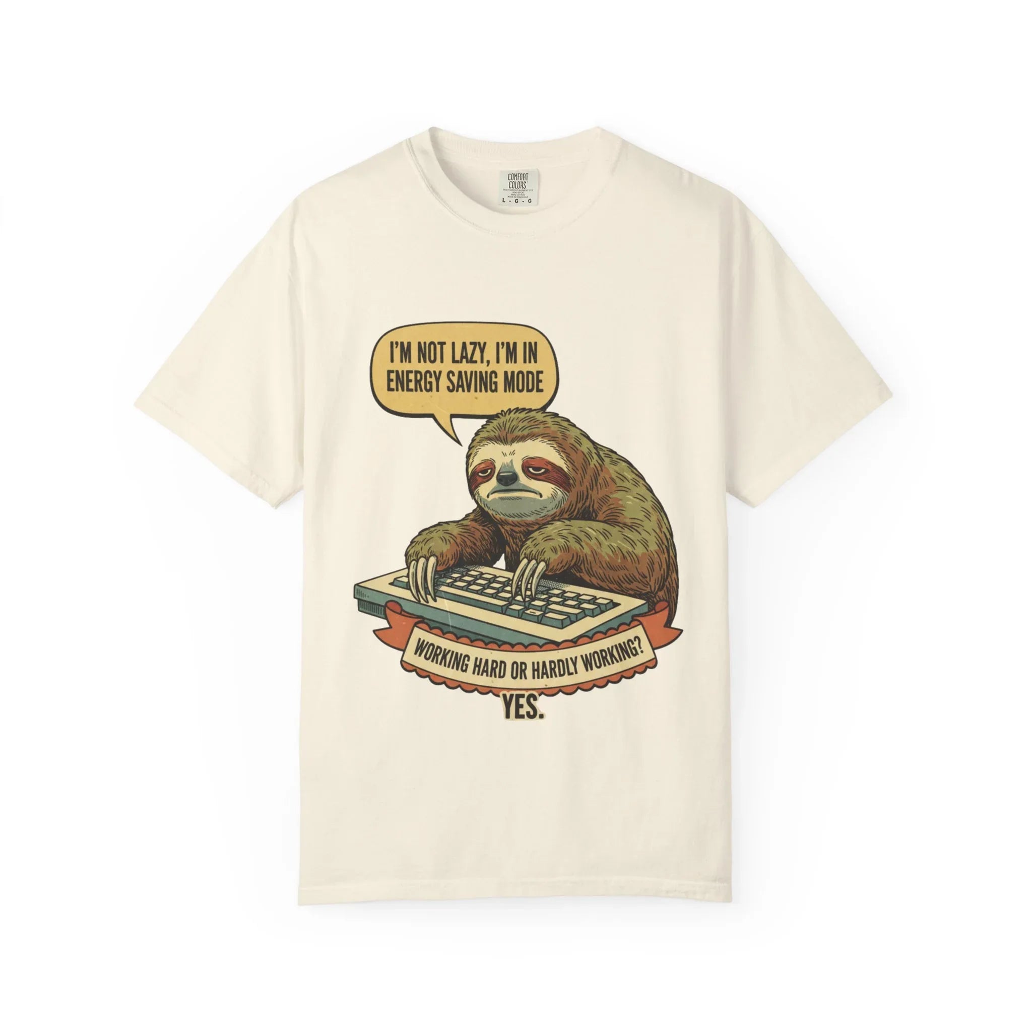 Funny Sloth Shirt - "I'm In Energy Saving Mode" Office Humor Tee - Programmer T-Shirt - Lazy Animal Lover Gift - Retro Style Sloth Graphic Tee Ivory