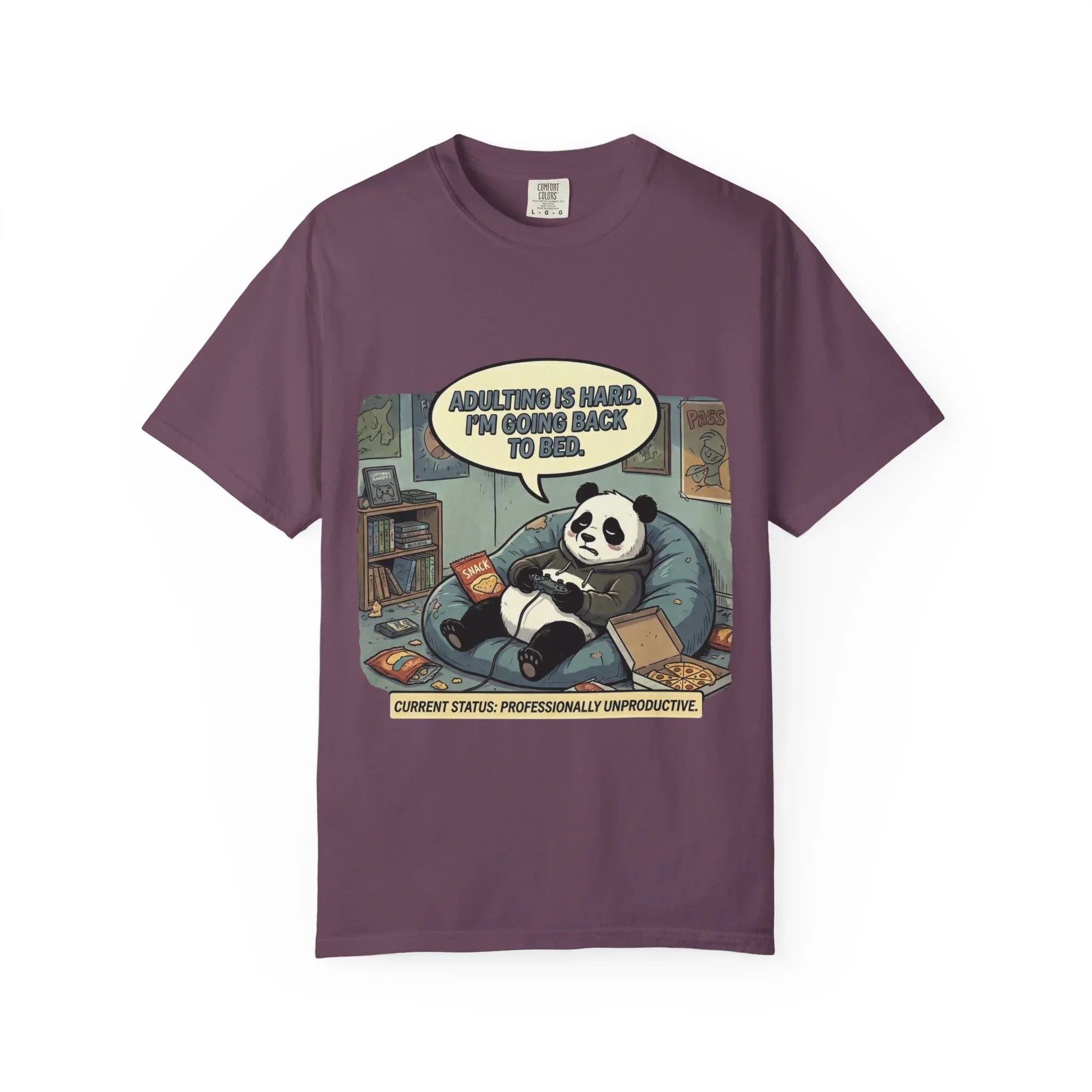 Adulting Is Hard Panda T-Shirt | Lazy Reading Graphic Tee | Cozy Bookworm Humor Gift | Vintage Anti Hustle Comic Shirt Berry M