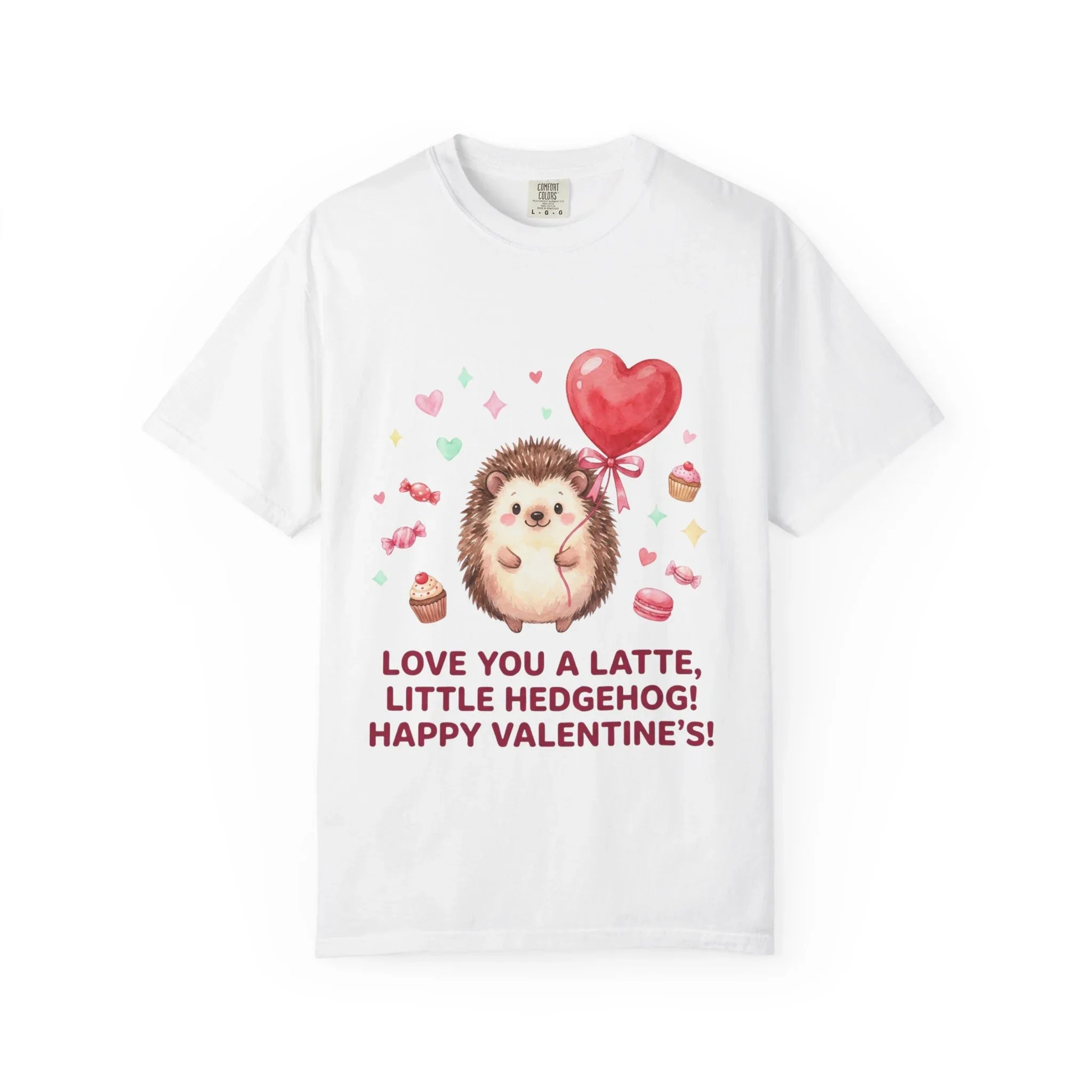 Love You A Latte Hedgehog T Shirt Cute Watercolor Heart Balloon Valentine Cozy Vintage Aesthetic Gift Animal Lovers Soft Cotton Romantic Tee