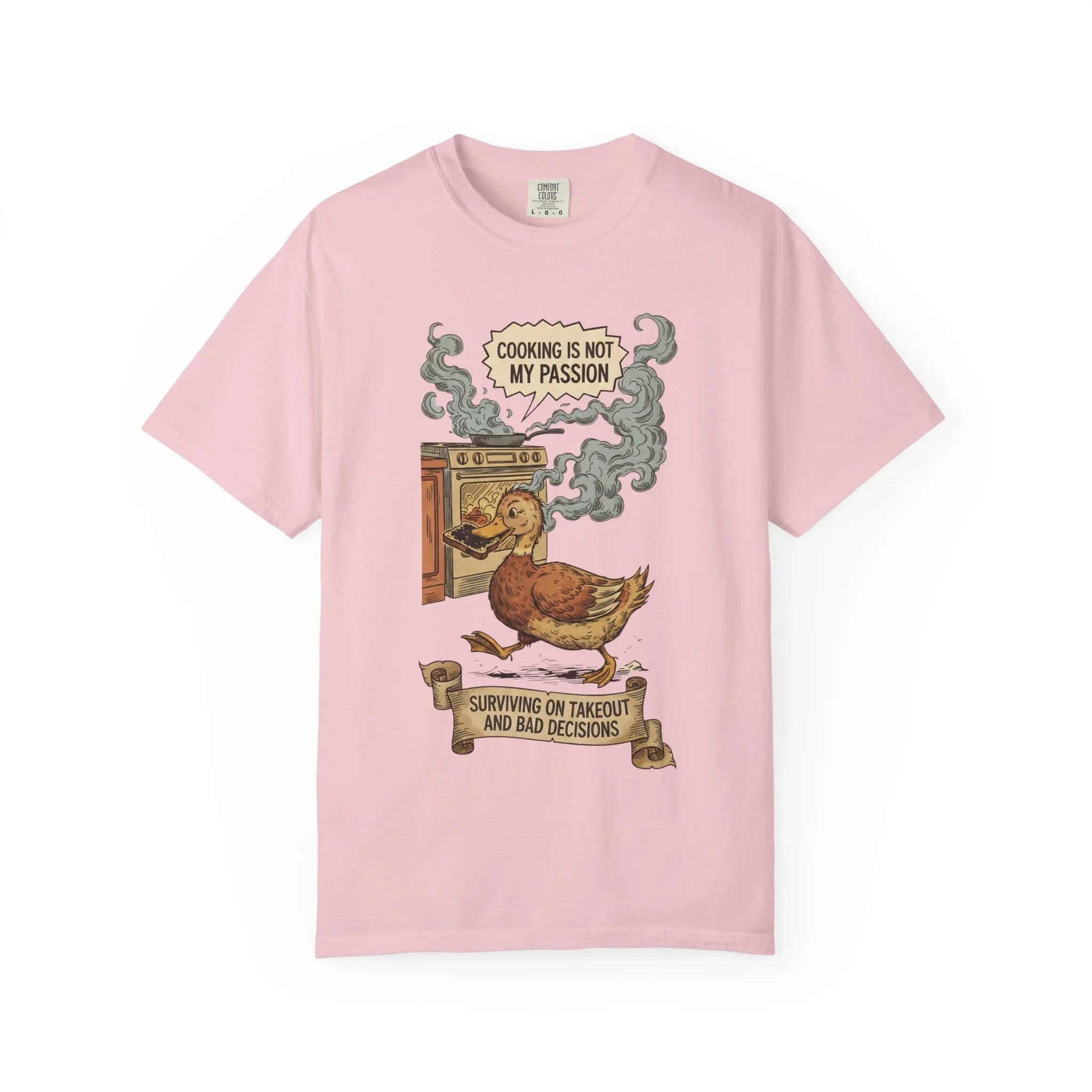 Funny Cooking Duck Shirt - "Cooking Is Not My Passion" Tee - Bad Cook Kitchen Fail Gift - Retro Duck Meme T-Shirt - Humorous Home Chef Gift for Mom & Dad Blossom