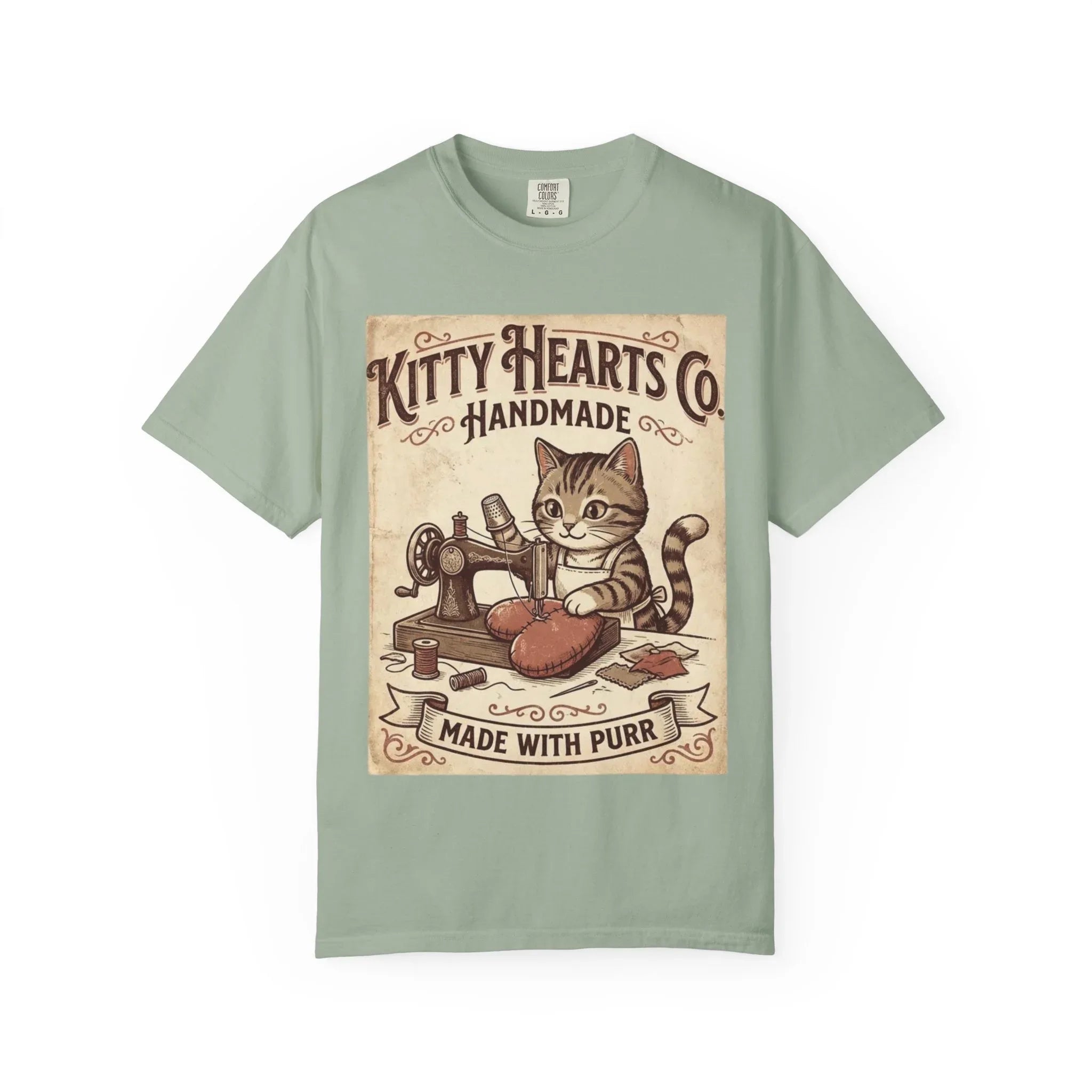 Kitty Hearts Co T-Shirt | Vintage Handmade Cat Sewing Made With Purr Graphic Tee Bay