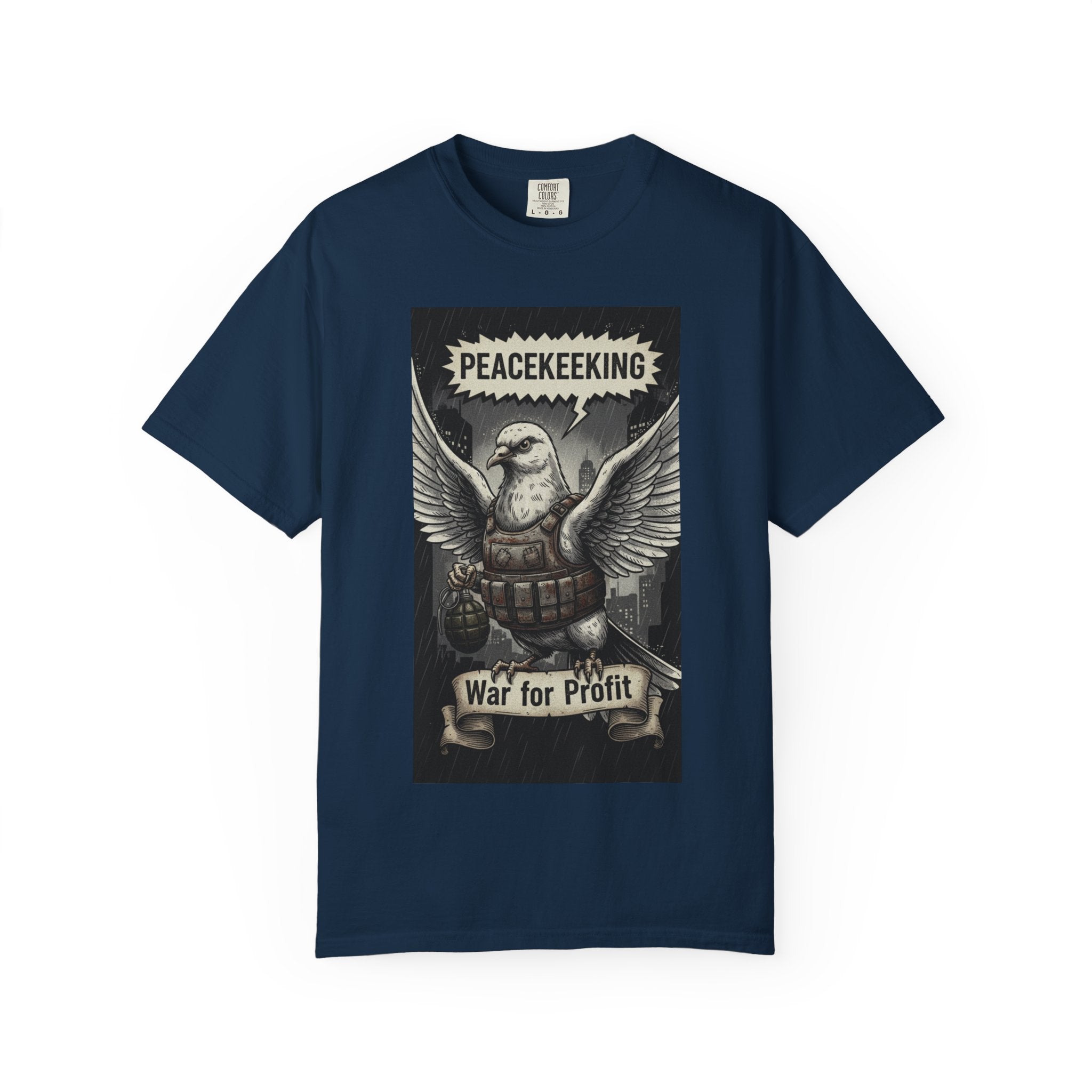 Vintage Satire Graphic Tee - Retro Political Comic Shirt - Media Manipulation & Anti-War Art - Sarcastic Social Commentary T-Shirt True Navy