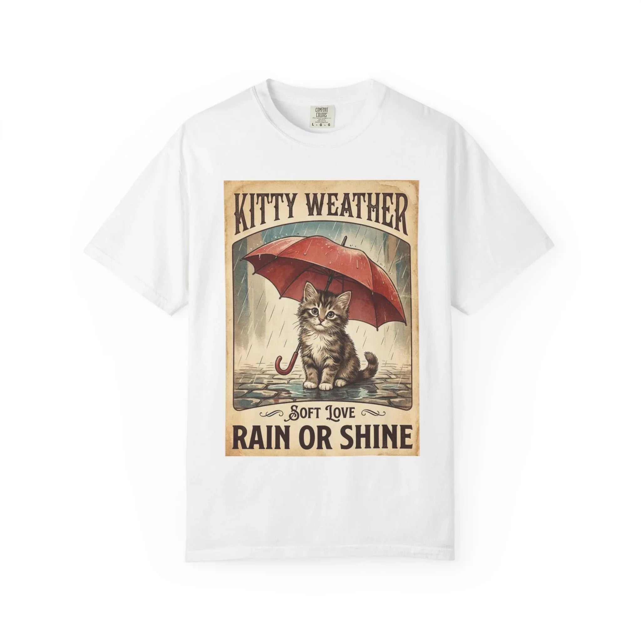 Kitty Weather Rain or Shine Shirt, Umbrella Cat Vintage Poster T-Shirt, Cozy Rainy Day Kitten Tee, Retro Cat Lover Gift