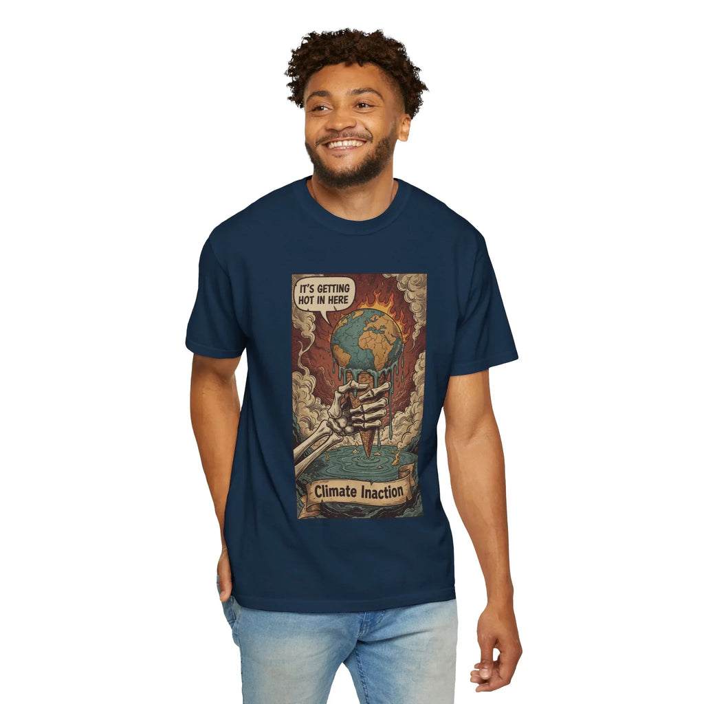 Climate Inaction Melting Earth Shirt - Global Warming Satire Tee - Skeleton Hand Vintage Graphic - Environmental Activist Gift - Retro Distressed Planet Earth T-Shirt