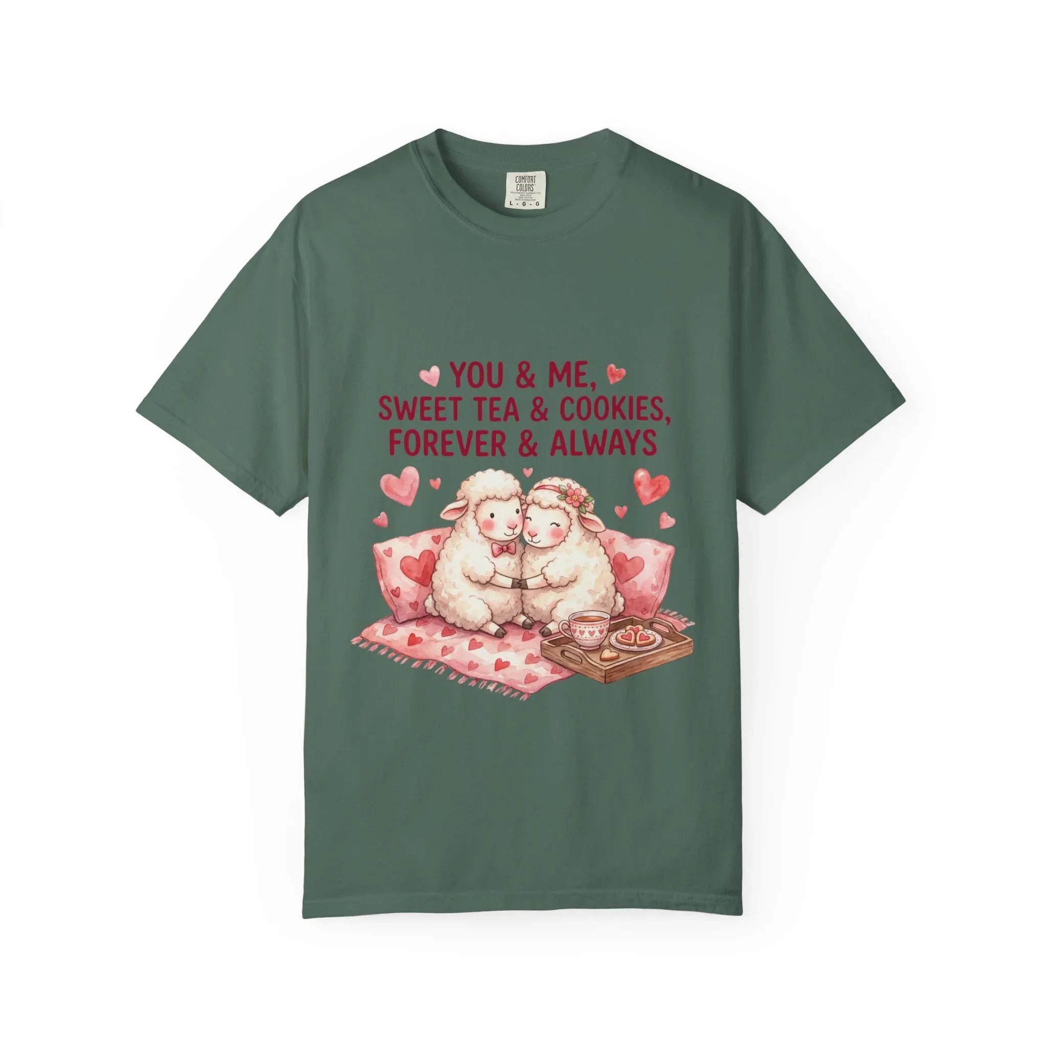 You and Me Sweet Tea Cookies Bears T Shirt Cute Cuddling Couple Watercolor Cozy Vintage Aesthetic Gift Lovers Soft Cotton Romantic Tee Blue Spruce