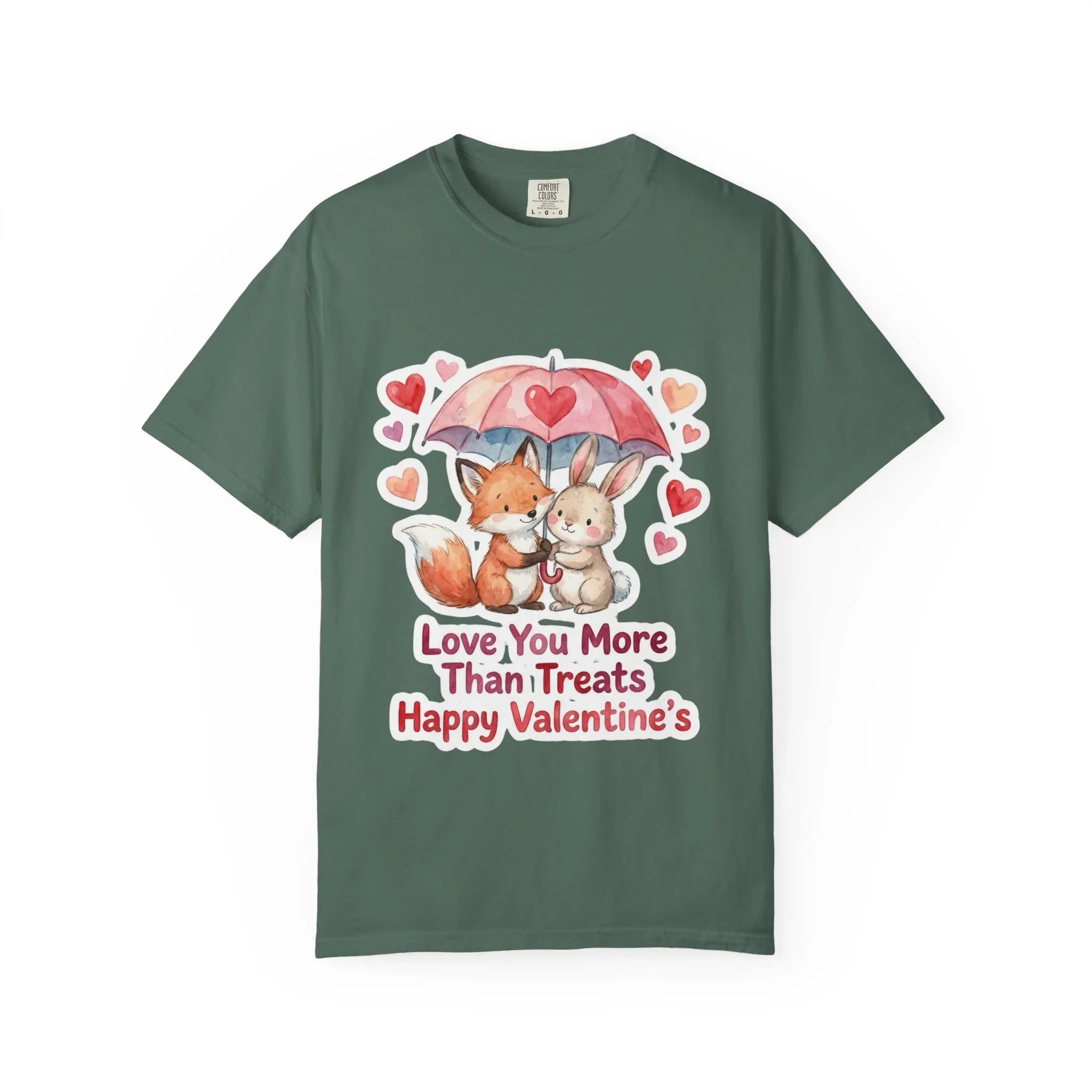 Fox and Bunny Under Umbrella Valentines Naptime T Shirt Cute Watercolor Animal Couple Gift Cozy Vintage Aesthetic Romantic Valentines Day Blue Spruce