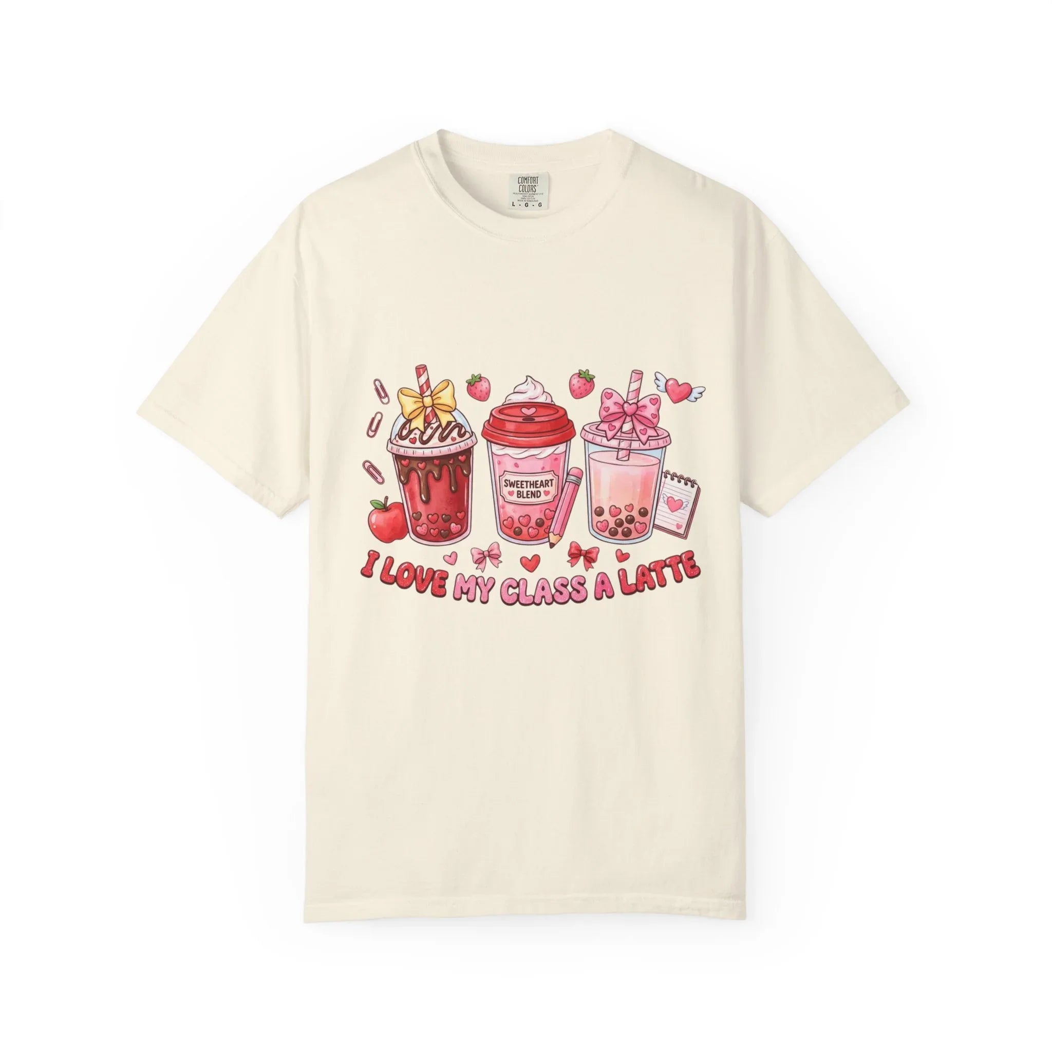 Strawberry Boba Drinks T-Shirt | I Love My Class A Latte Design | Cute Kawaii Bubble Tea Tee | Vintage Foodie Aesthetic Gift Ivory