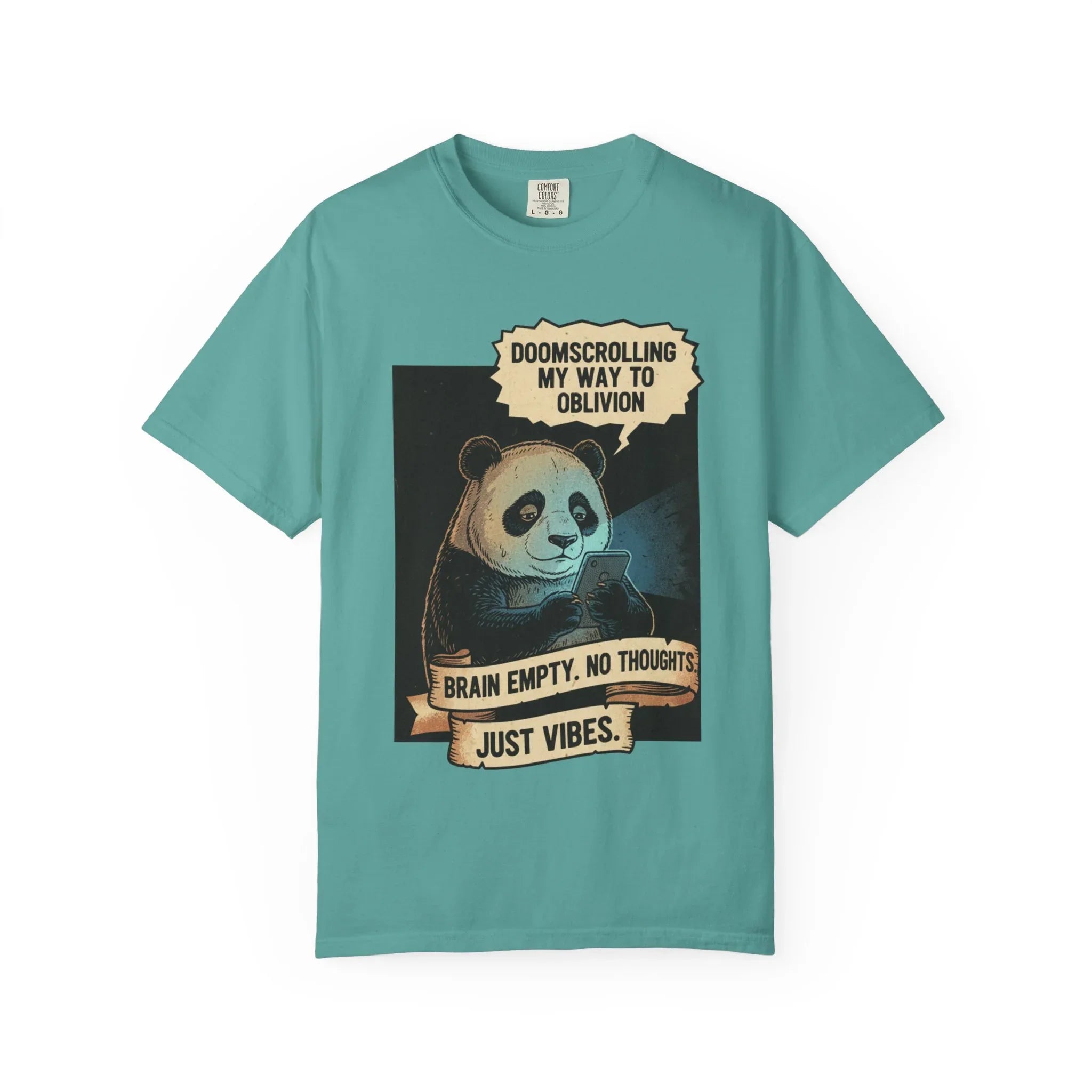 Funny Panda Doomscrolling Shirt Brain Empty No Thoughts Just Vibes Tee Retro Vintage Aesthetic Tshirt Relatable Meme Gift for Introverts Seafoam