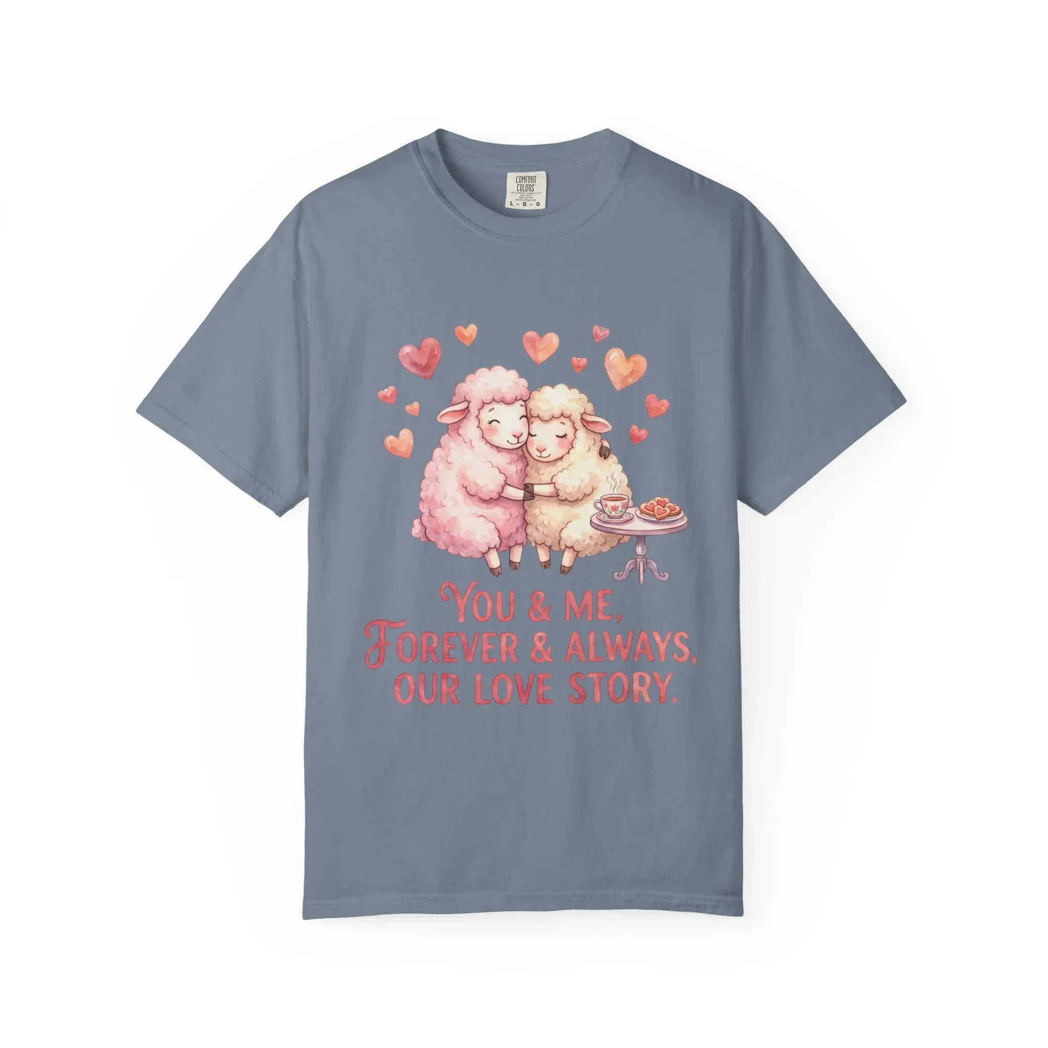 You and Me Forever Always Our Love Story T-Shirt | Cute Sheep Couple Tee | Cozy Valentine Gift | Vintage Soft Romantic Shirt Blue Jean