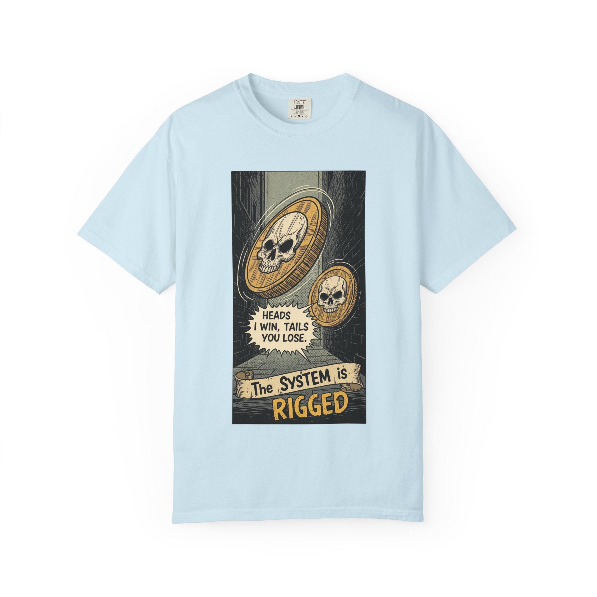 Vintage Satirical T-Shirt | Political Theater & Rigged System Retro Comic Tee | Sarcastic Dark Humor Shirt | Unisex Premium Cotton Graphic Tee Chambray