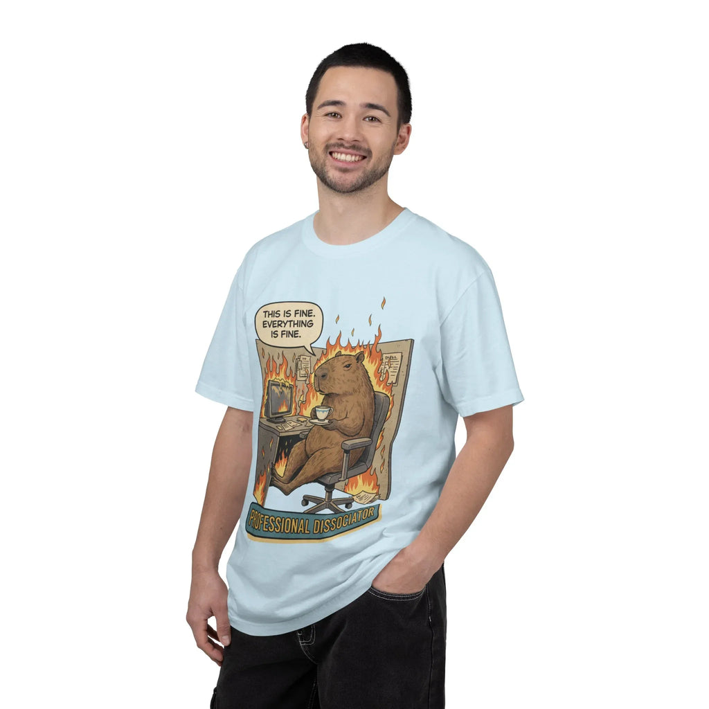 Funny Capybara "This Is Fine" Shirt - Professional Dissociator Tee - Mental Health Meme T-Shirt - Sarcastic Office Humor Gift - Relatable Corporate Grind Apparel