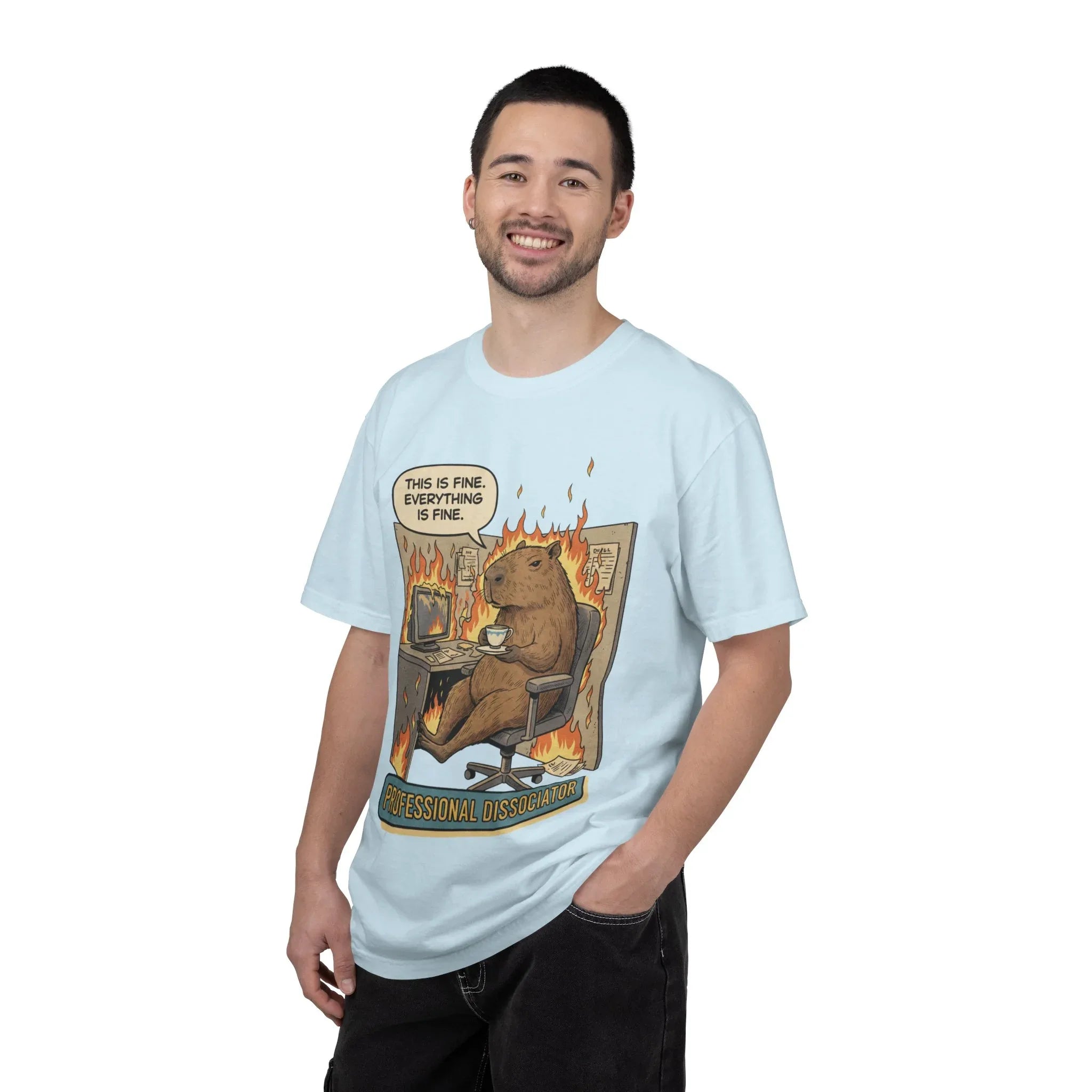 Funny Capybara "This Is Fine" Shirt - Professional Dissociator Tee - Mental Health Meme T-Shirt - Sarcastic Office Humor Gift - Relatable Corporate Grind Apparel