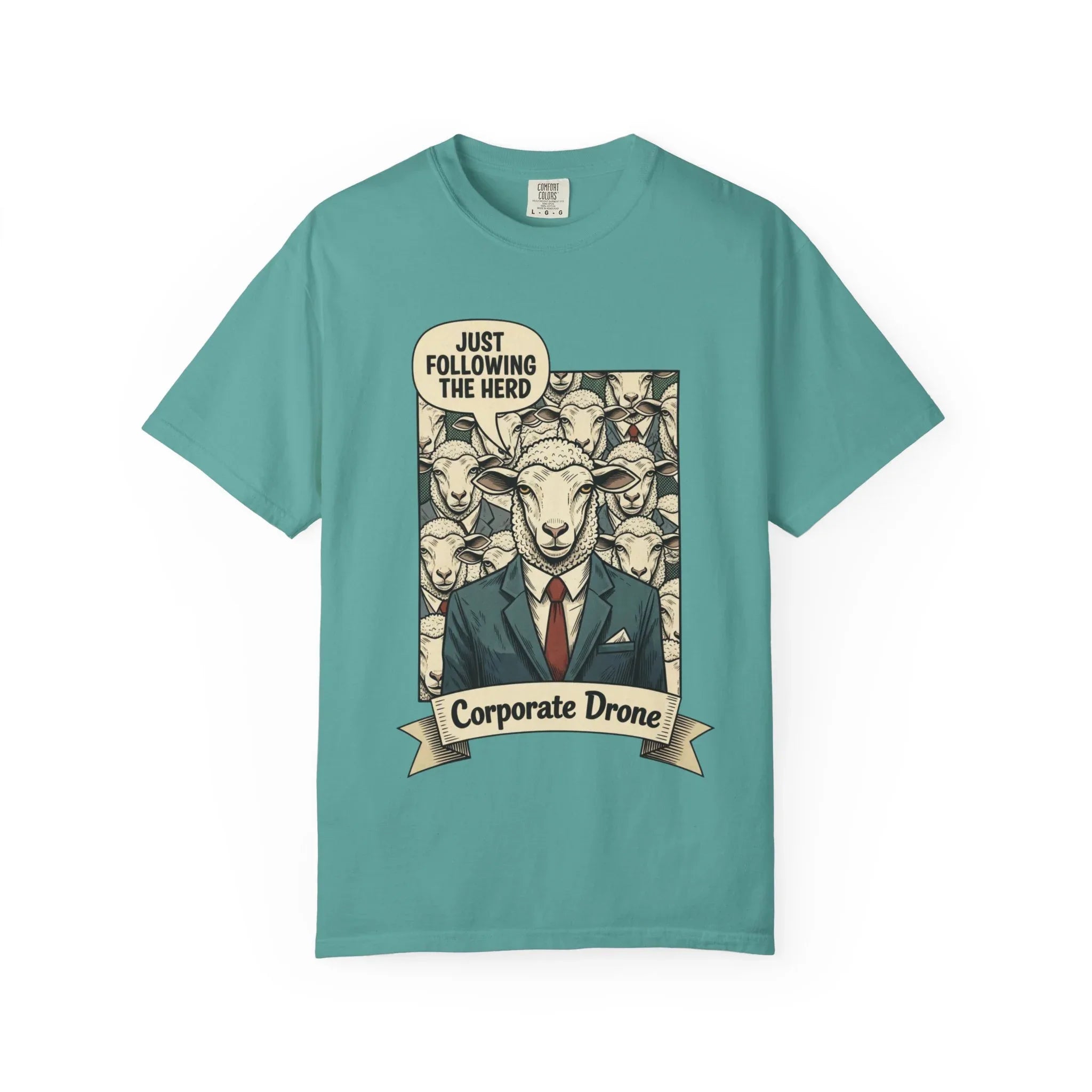 Funny Corporate Drone Shirt - Sheep in Suit Graphic Tee - Sarcastic Office Humor Gift - Vintage Anti-Work Clothing - Relatable Coworker T-Shirt Seafoam