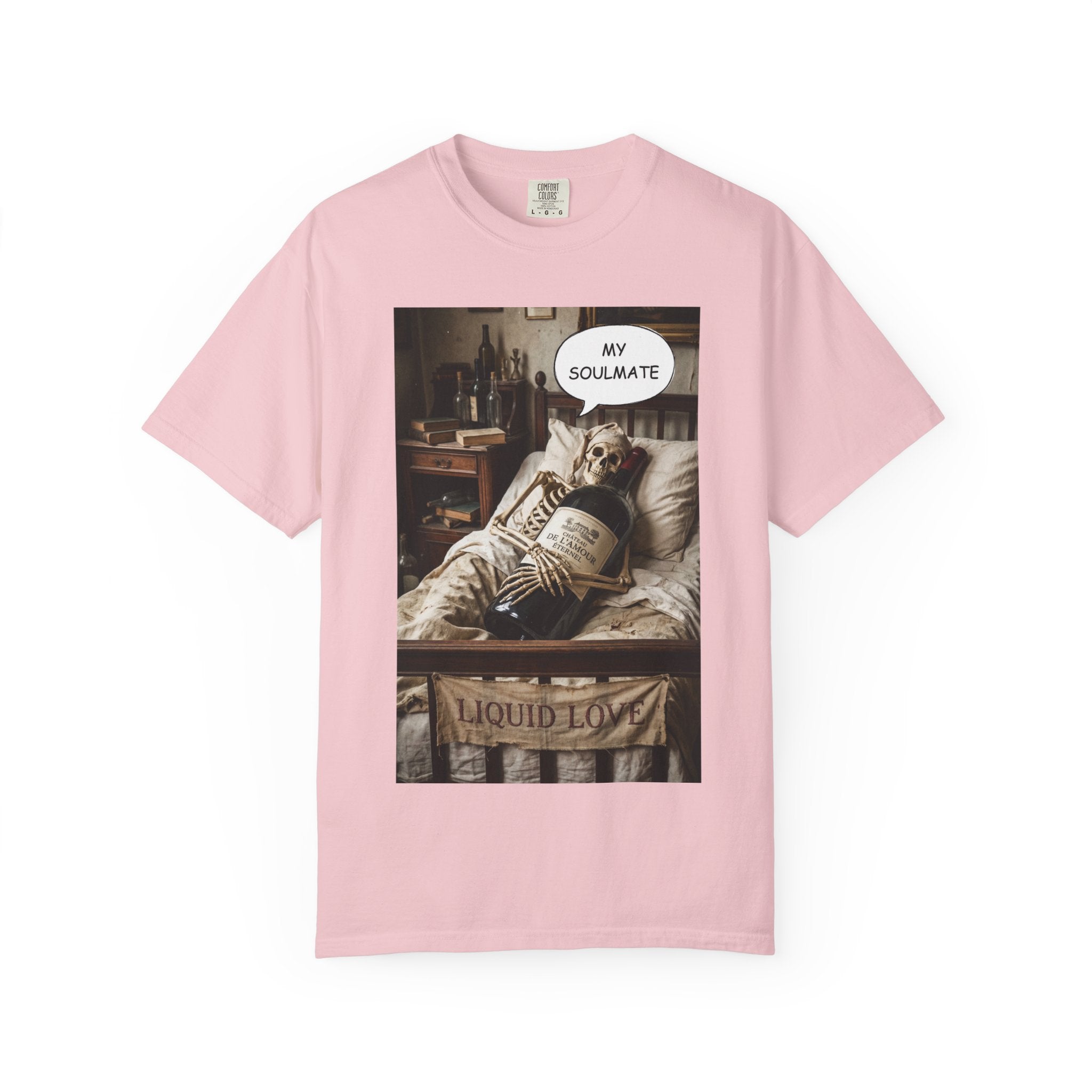 My Soulmate Liquid Love T-Shirt - Funny Wine Skeleton Shirt - Sarcastic Alcohol Pun Tee - Vintage Wine Lover Gift - Aesthetic Skeleton Graphic Blossom