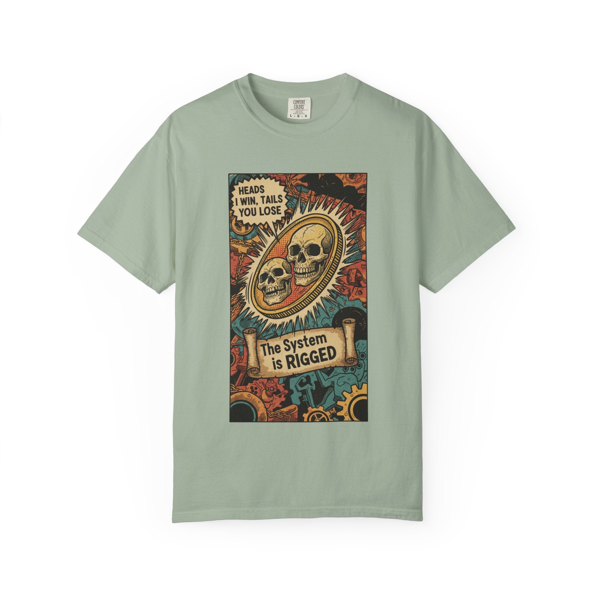 The System Is Rigged T-Shirt - Vintage Satirical Skull Coin Graphic - Dark Humor Chess Knight Pawn Tee - Retro Propaganda Streetwear Bay