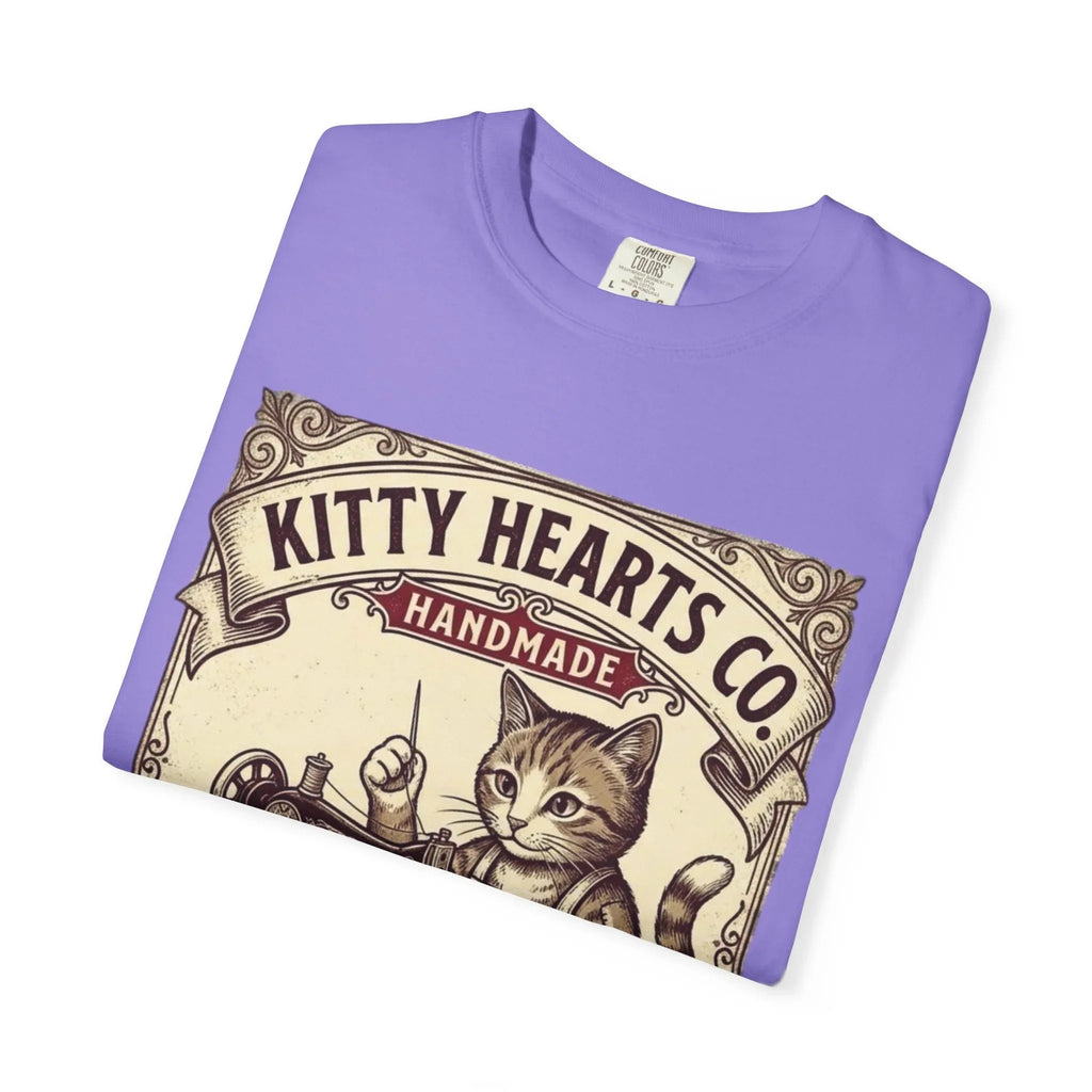 Kitty Hearts Co T-Shirt | Vintage Sewing Cat Made With Purr Graphic Tee | Retro Craft Lover Gift