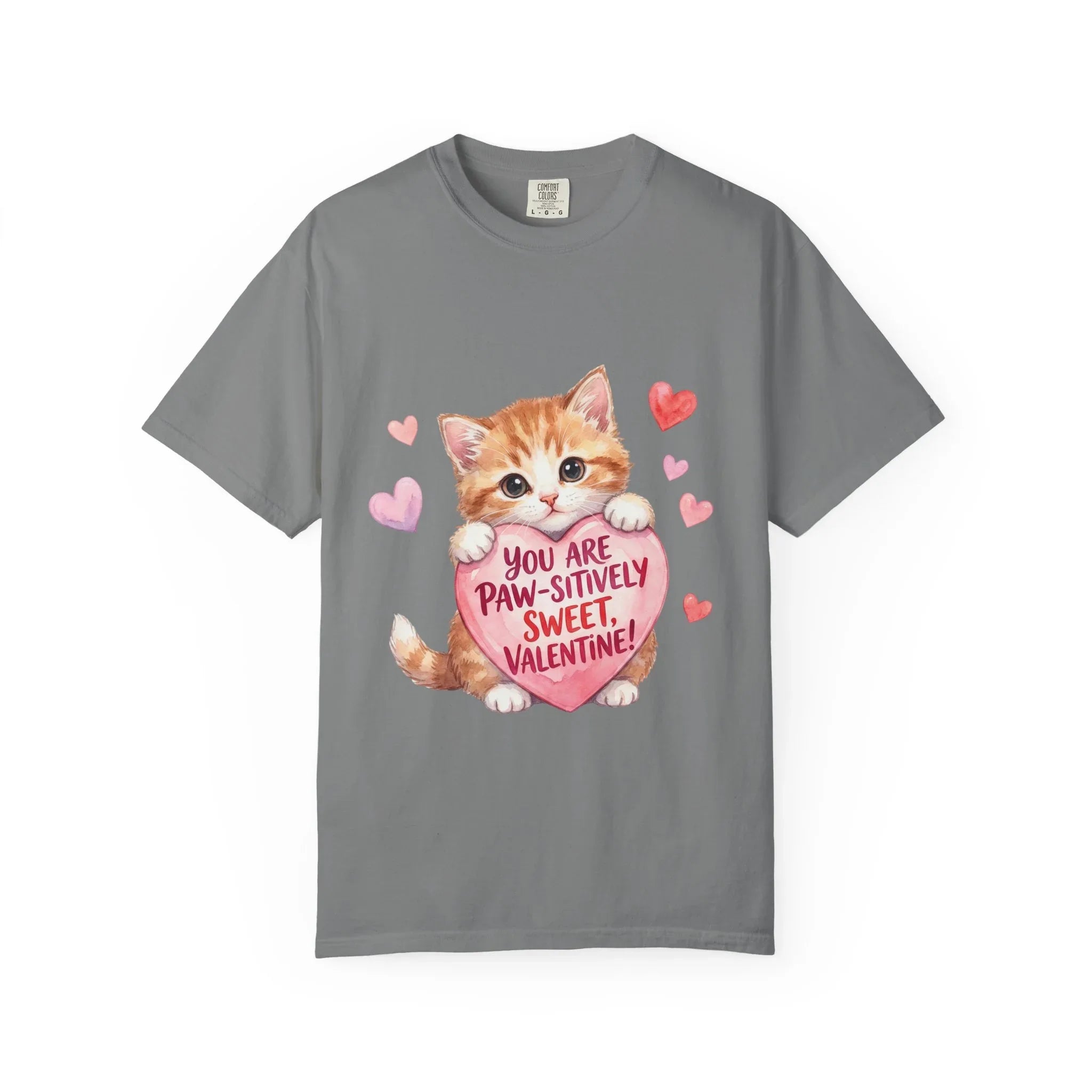 Paw-sitively Sweet Valentine Kitten T-Shirt | Cute Cat Lover Gift | Vintage Aesthetic Love Tee | Soft Cozy Valentine Shirt Grey