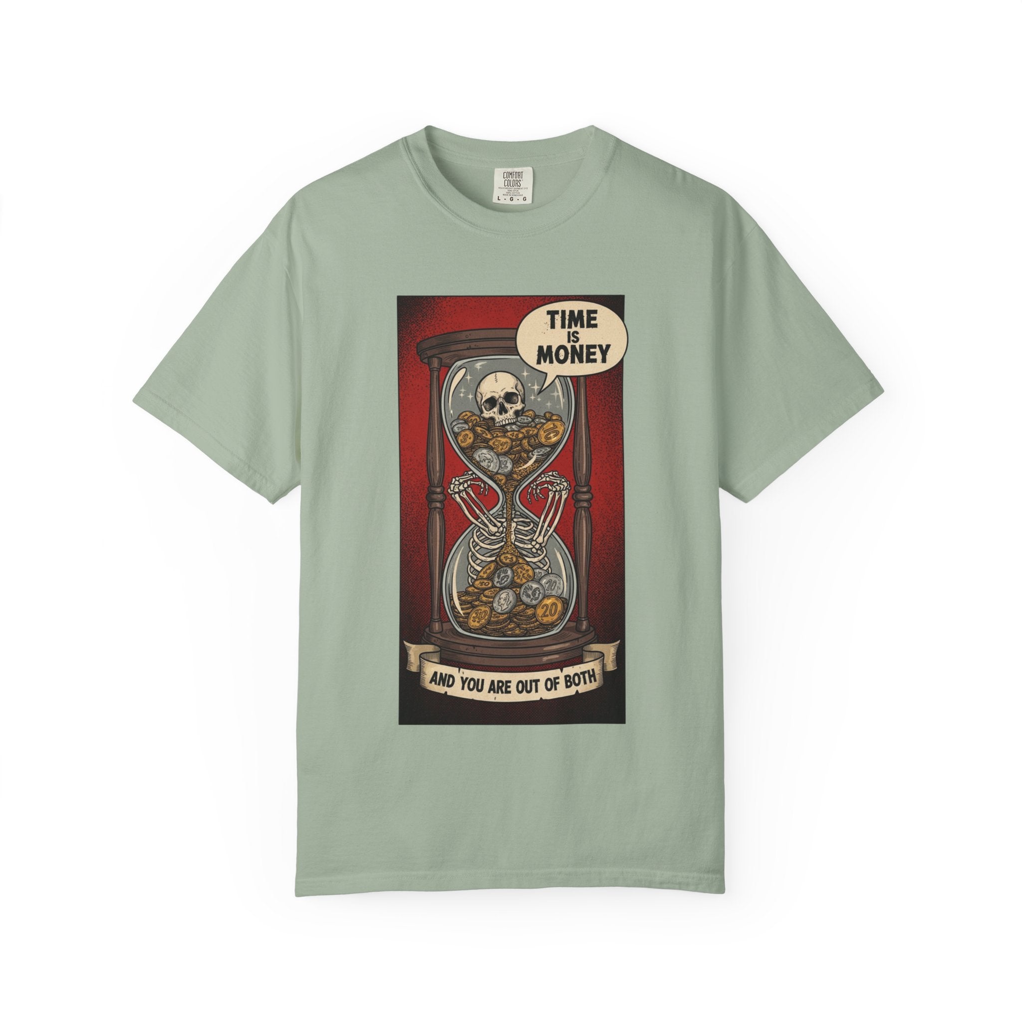 Time is Money and You Are Out of Both Skeleton T-Shirt Vintage Hourglass Skull Graphic Tee Dark Humor Sarcastic Aesthetic Shirt Bay