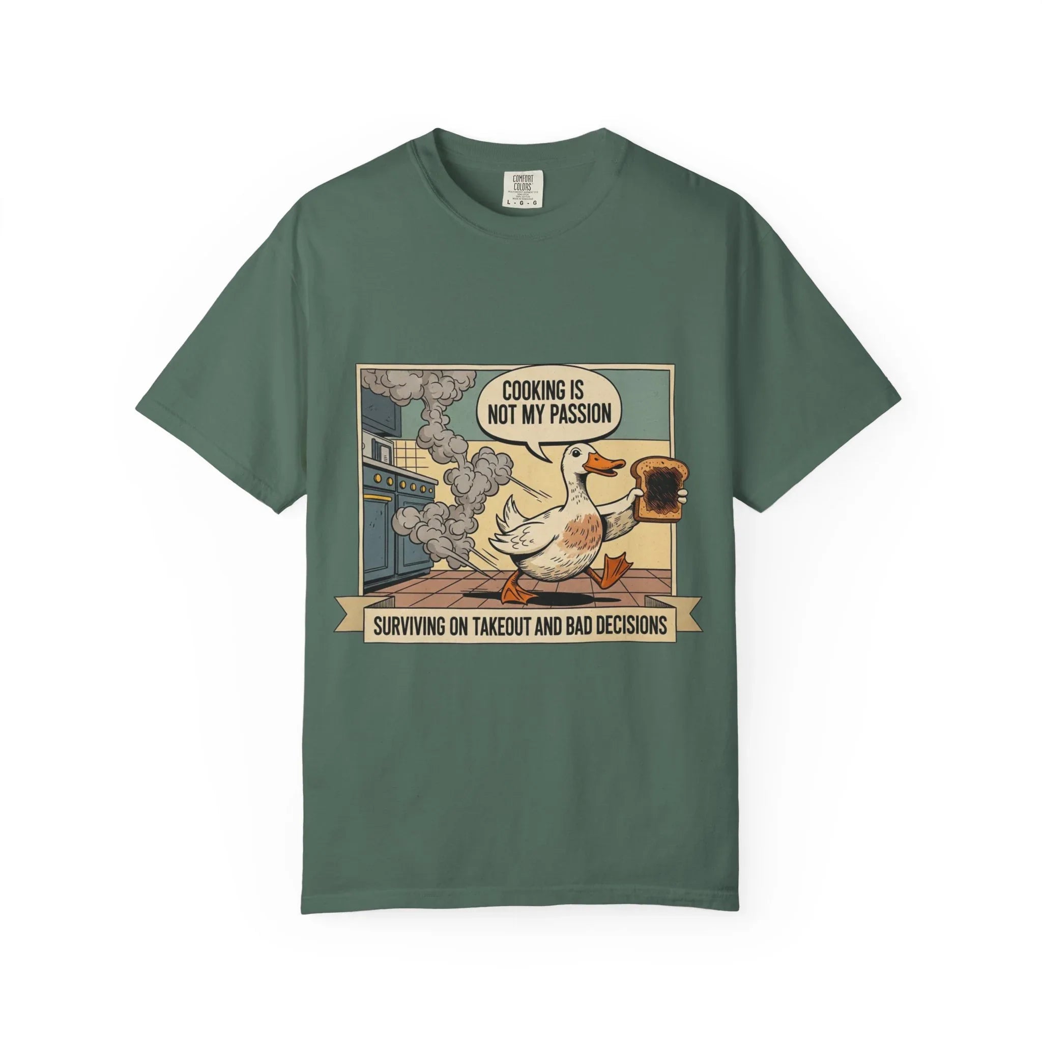 Funny Duck Cooking Shirt Retro Kitchen Fail Tee Sarcastic Foodie Gift Cooking Is Not My Passion Surviving On Takeout Shirt Vintage Cartoon Blue Spruce