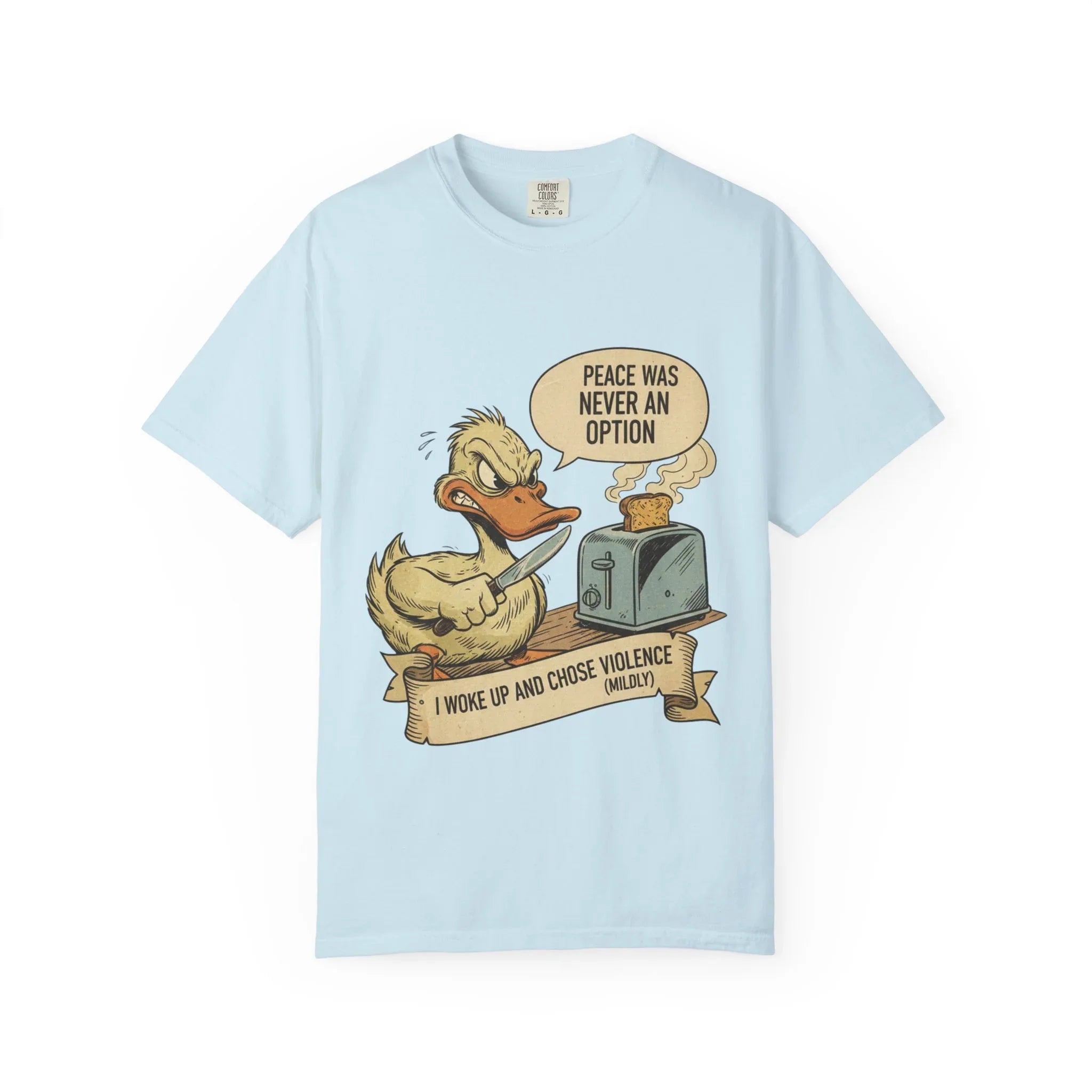 Funny Angry Duck Shirt Peace Was Never An Option Tee I Woke Up And Chose Violence Mildly Retro Graphic Tshirt Sarcastic Meme Gift Bird Lover Chambray