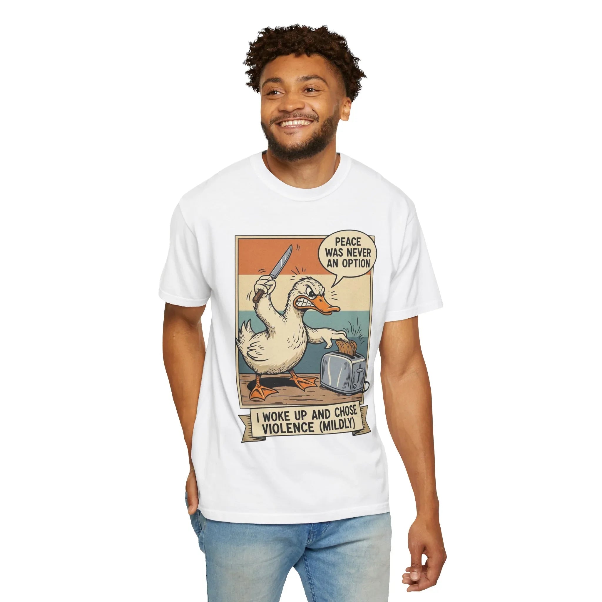 Funny Duck Shirt Meme Peace Was Never An Option Retro Vintage Aesthetic Angry Bird Knife Graphic Tee Sarcastic Gift for Friend