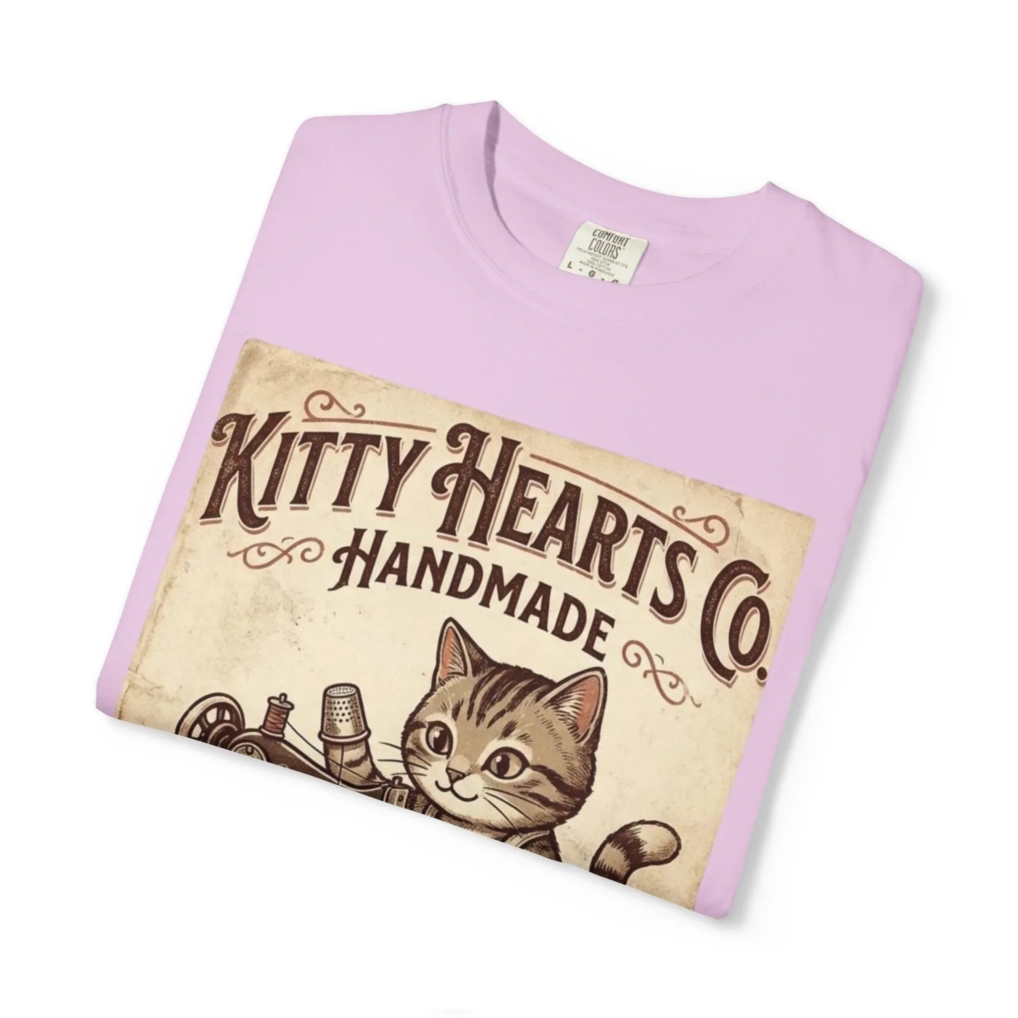 Kitty Hearts Co T-Shirt | Vintage Handmade Cat Sewing Made With Purr Graphic Tee