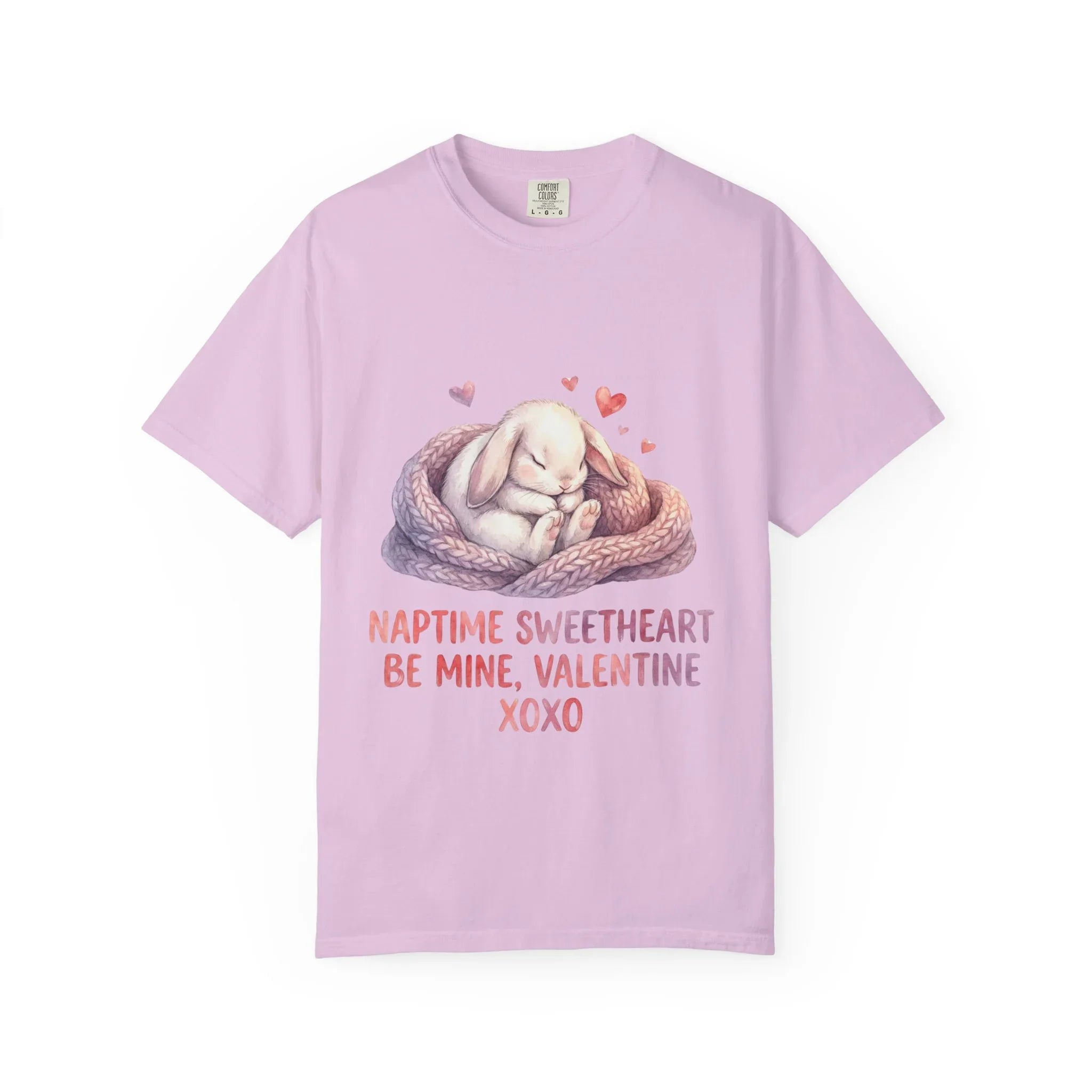Sleeping Bunny Nest Valentine T Shirt Naptime Sweetheart Be Mine XOXO Watercolor Cozy Vintage Aesthetic Gift Bunny Lovers Romantic Tee Orchid