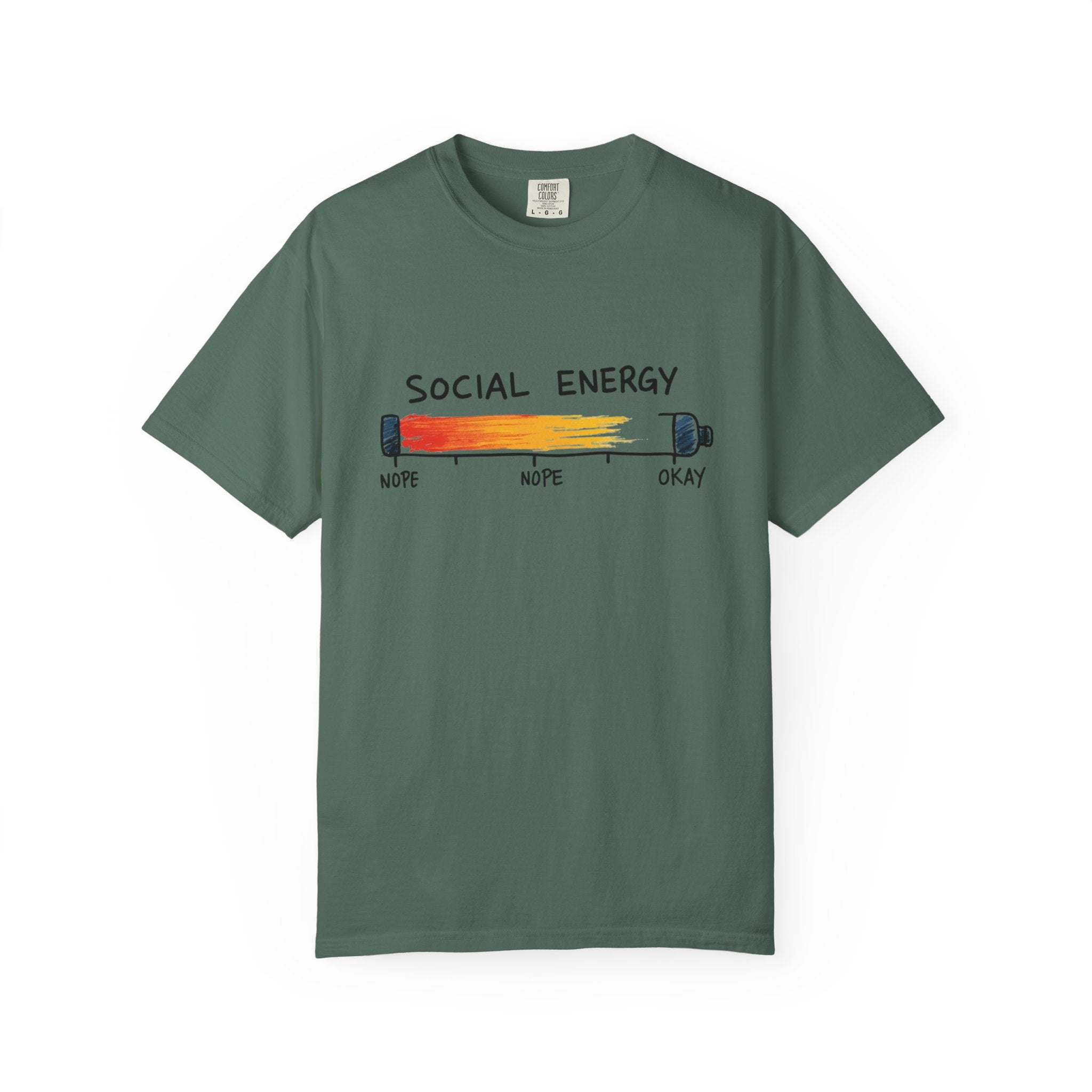 Social Energy Meter Shirt, Introvert Humor Tee, Social Battery Bar Chart T-Shirt, Funny Minimal Graphic, Nope to Okay Gift Blue Spruce