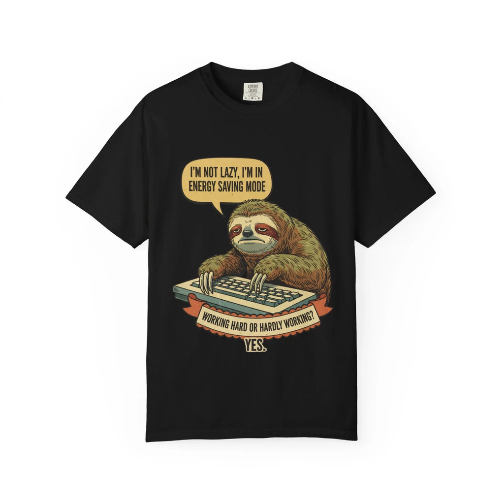 Funny Sloth Shirt - "I'm In Energy Saving Mode" Office Humor Tee - Programmer T-Shirt - Lazy Animal Lover Gift - Retro Style Sloth Graphic Tee Black