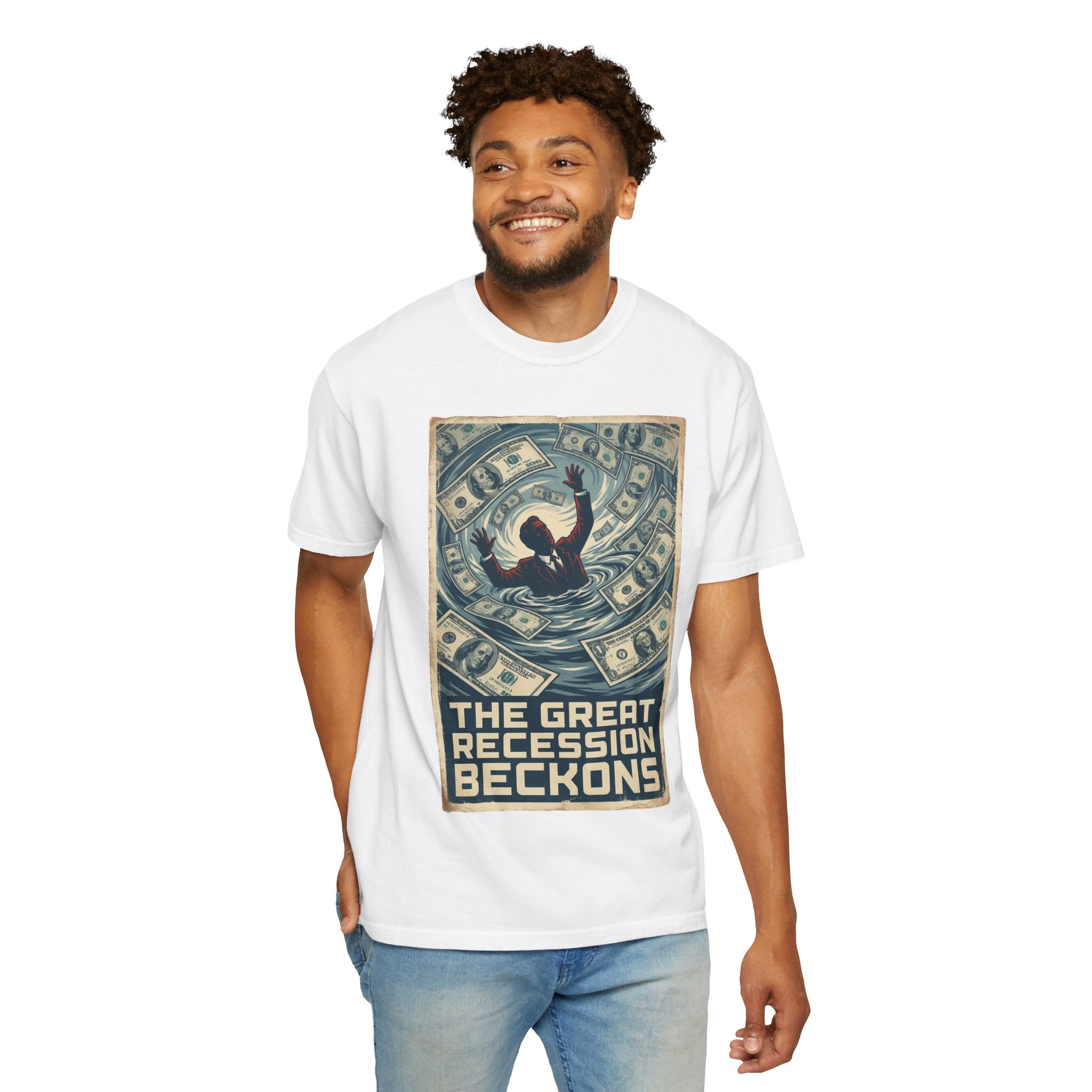 💰The Great Recession Beckons T-Shirt - Vintage Retro Propaganda Art - Economic Satire Tee - Distressed Financial Crisis Shirt - Aesthetic Streetwear