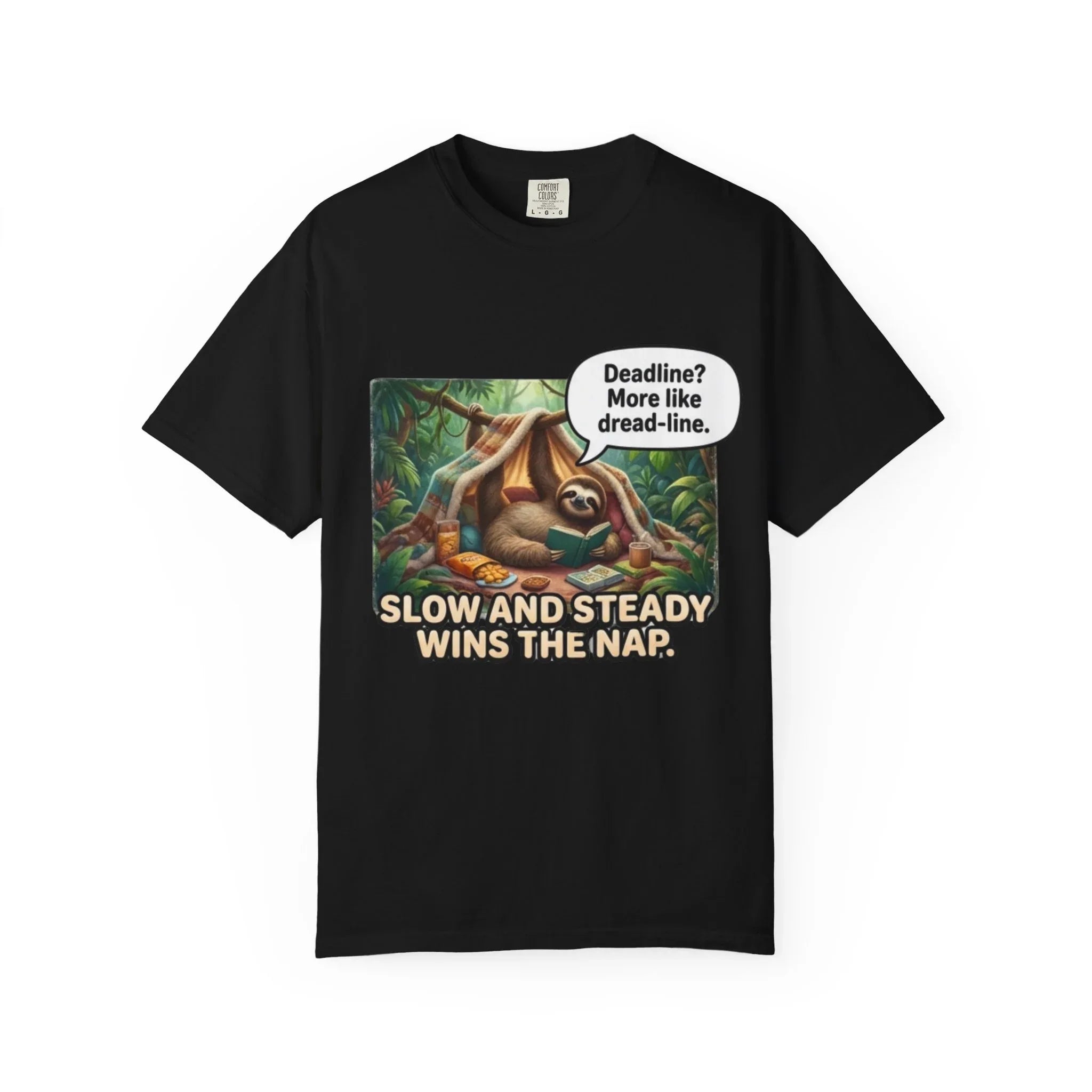 Slow and Steady Wins the Nap Sloth T-Shirt | Cute Lazy Sloth Illustration | Self Care Humor Gift | Vintage Cozy Productivity Tee Black