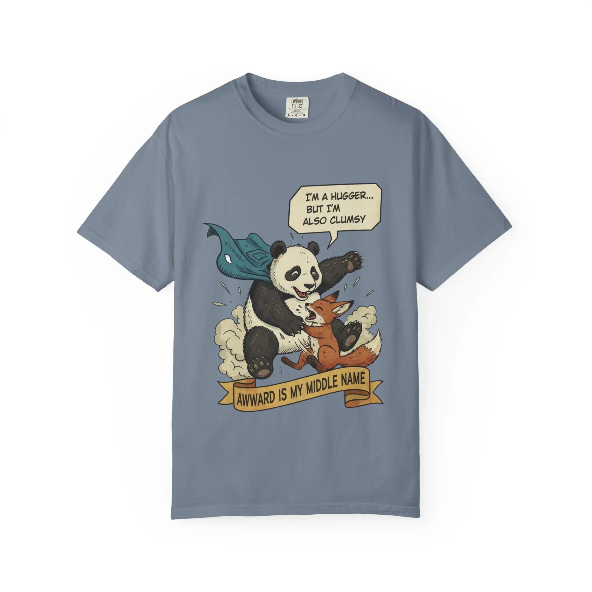 Funny Panda Shirt - Clumsy Fox Tee - Vintage Comic Style "Awward" Gift - Socially Awkward Friendship T-Shirt - Retro Cartoon Graphic Tee Blue Jean