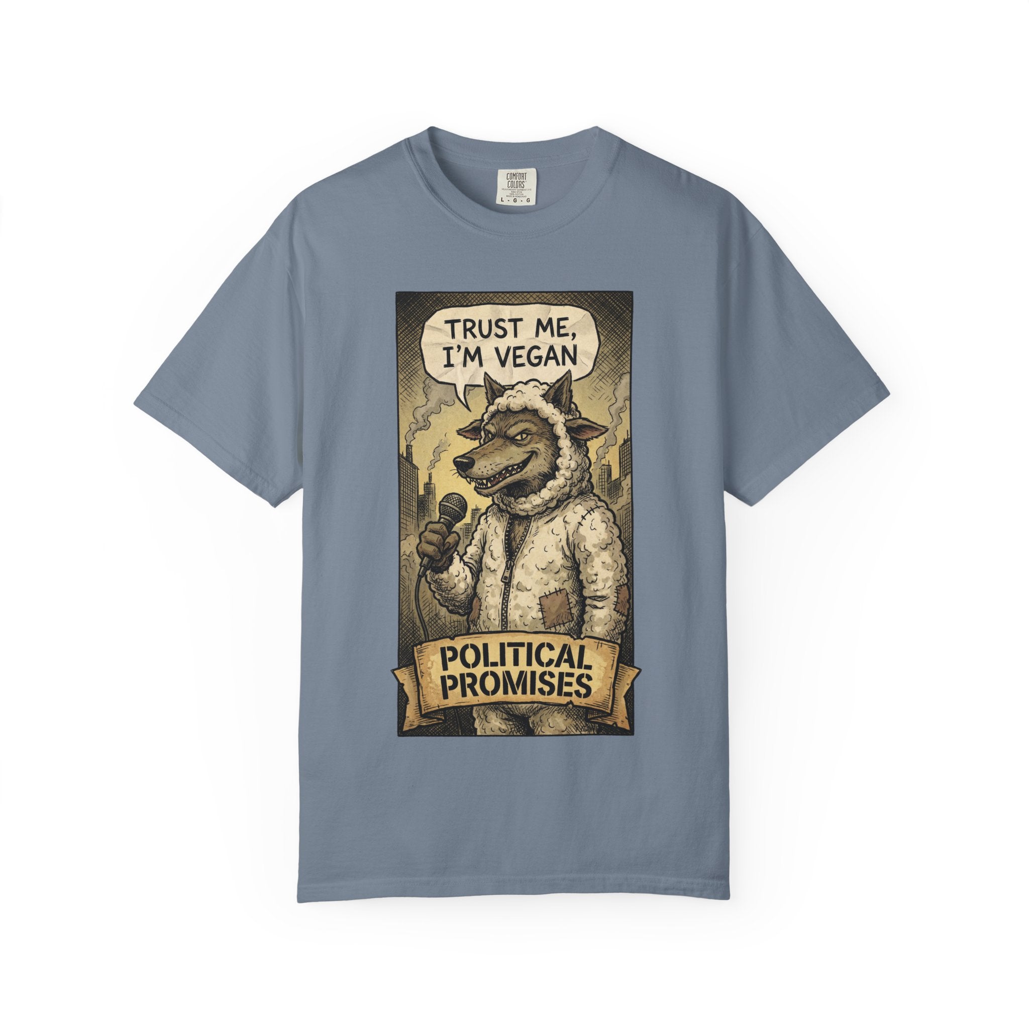 Political Promises Shirt, Wolf in Sheep's Clothing T-Shirt, Sarcastic Social Commentary Tee, Vintage Grunge Satire Apparel, Free Thinker Gift Blue Jean