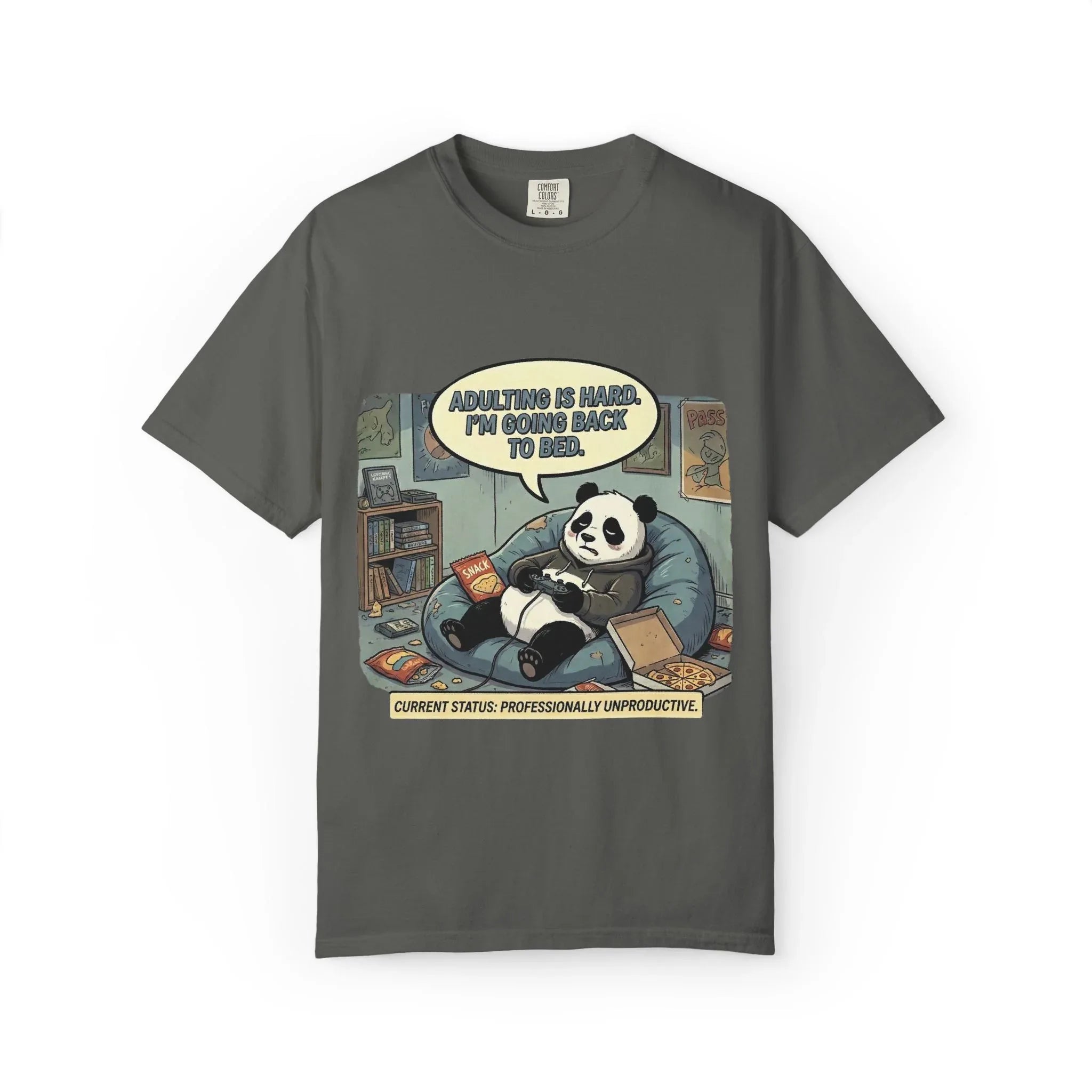 Adulting Is Hard Panda T-Shirt | Lazy Reading Graphic Tee | Cozy Bookworm Humor Gift | Vintage Anti Hustle Comic Shirt Pepper