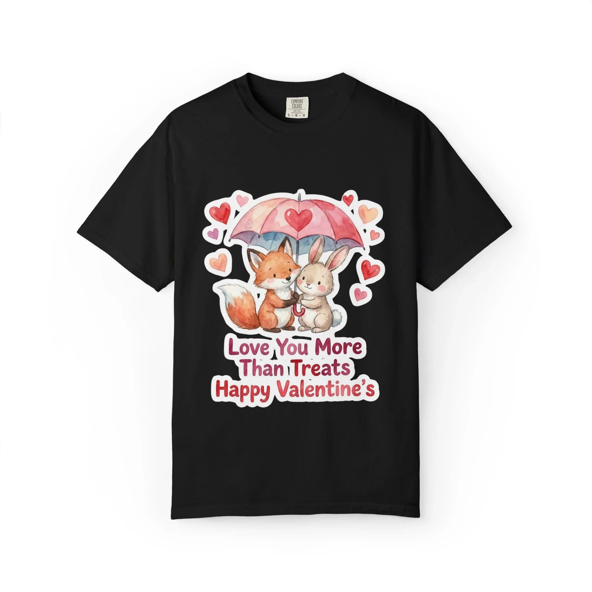 Fox and Bunny Under Umbrella Valentines Naptime T Shirt Cute Watercolor Animal Couple Gift Cozy Vintage Aesthetic Romantic Valentines Day Black