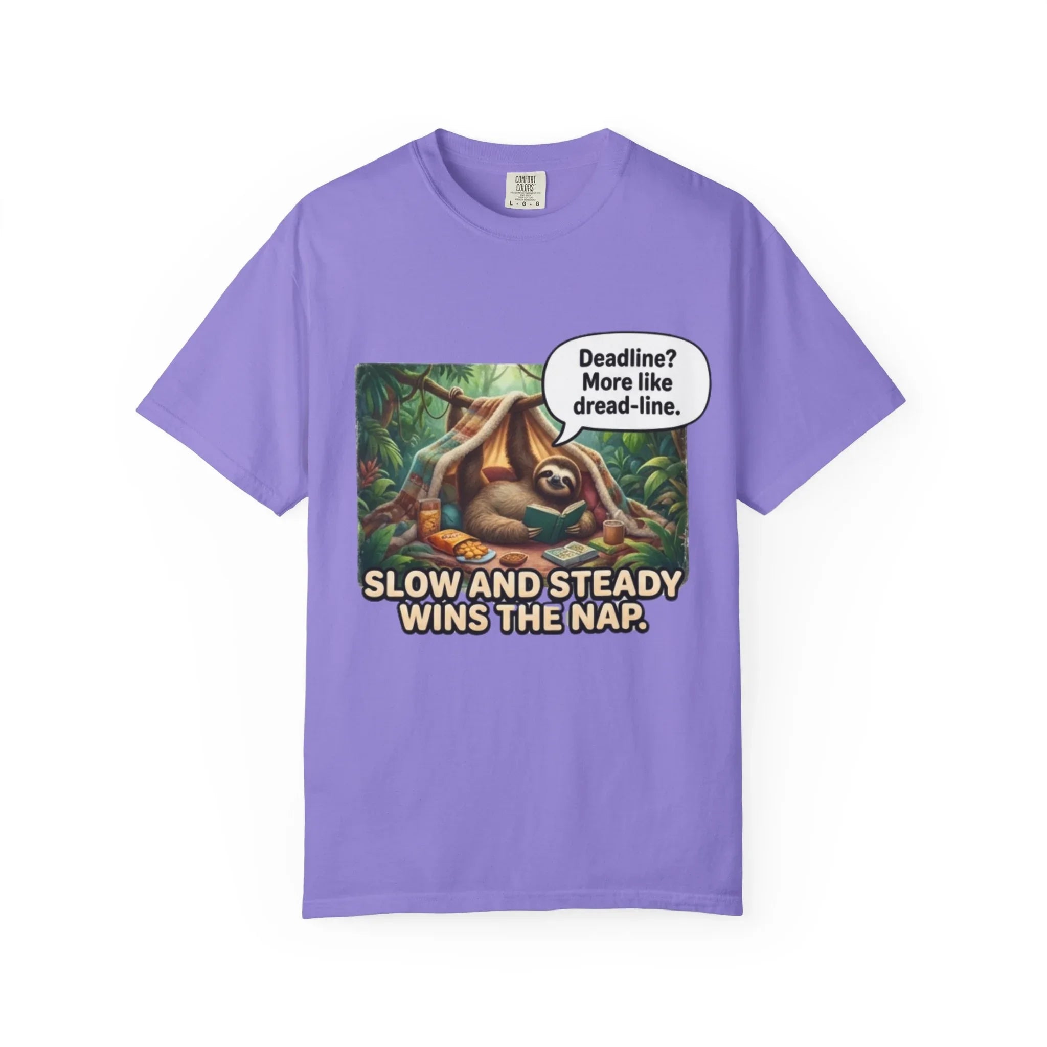 Slow and Steady Wins the Nap Sloth T-Shirt | Cute Lazy Sloth Illustration | Self Care Humor Gift | Vintage Cozy Productivity Tee Violet