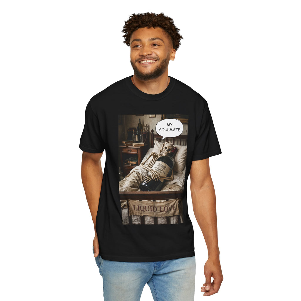 My Soulmate Liquid Love T-Shirt - Funny Wine Skeleton Shirt - Sarcastic Alcohol Pun Tee - Vintage Wine Lover Gift - Aesthetic Skeleton Graphic
