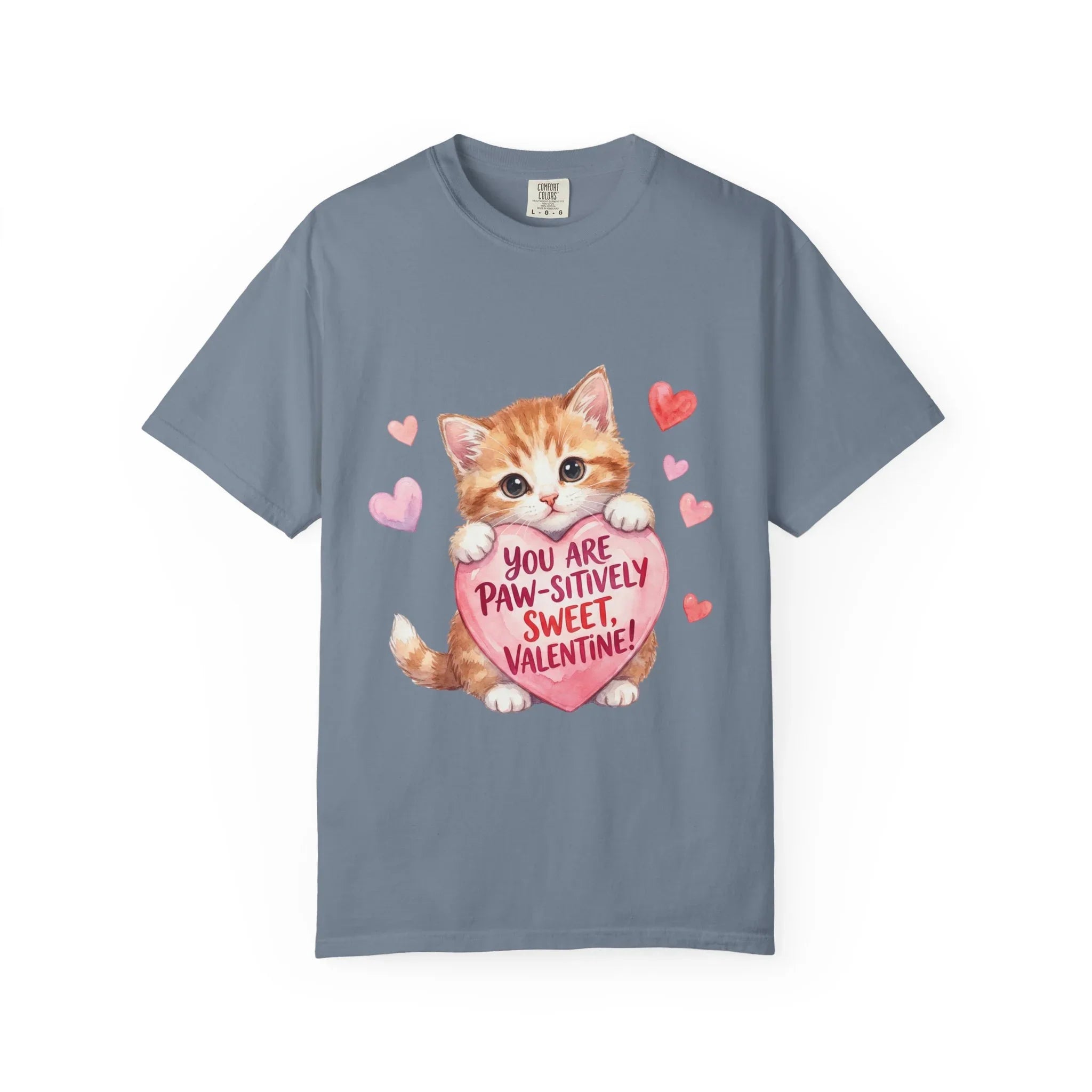 Paw-sitively Sweet Valentine Kitten T-Shirt | Cute Cat Lover Gift | Vintage Aesthetic Love Tee | Soft Cozy Valentine Shirt Blue Jean