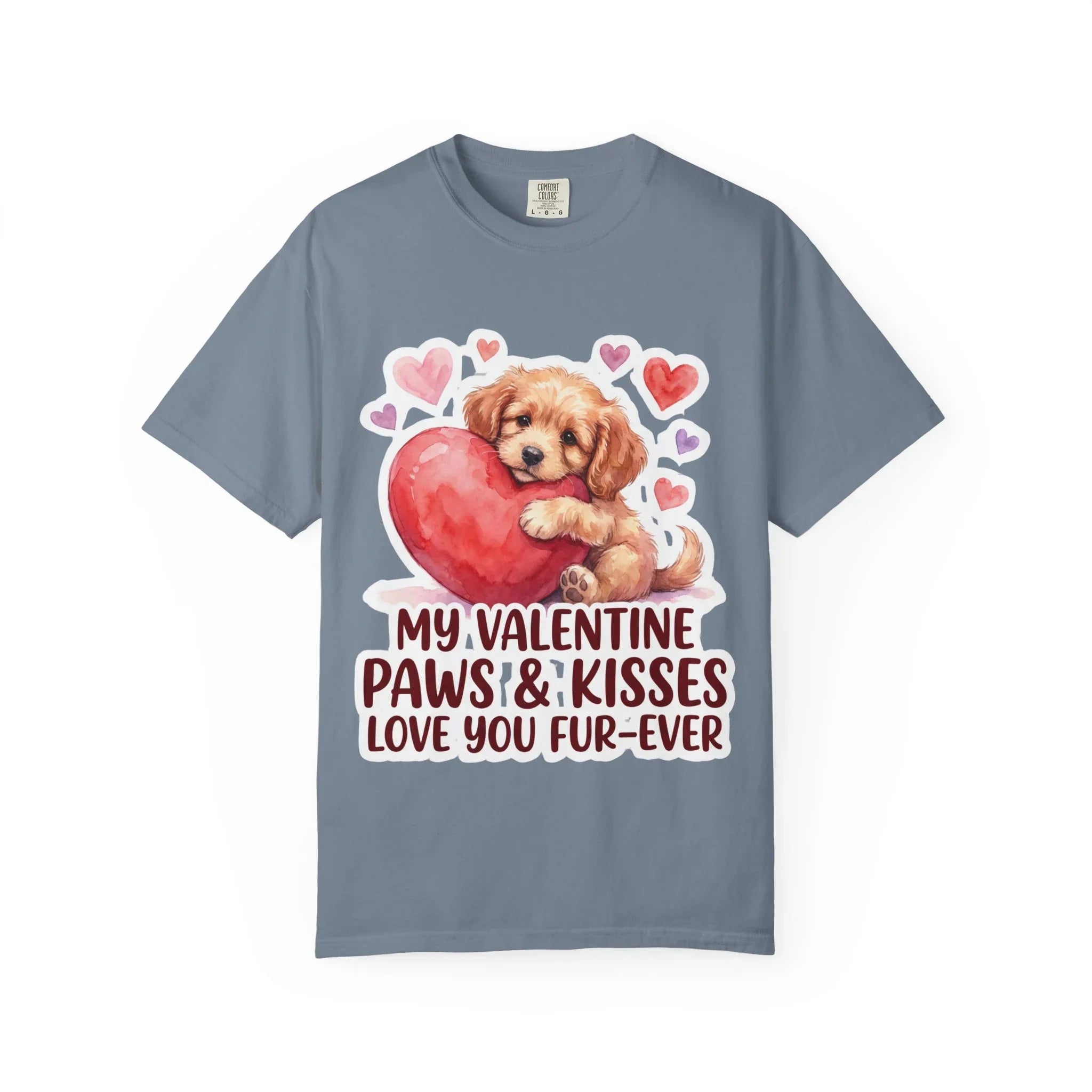 Puppy Heart Valentine T-Shirt | Paws & Kisses Love You Fur-Ever Dog Graphic Tee Blue Jean