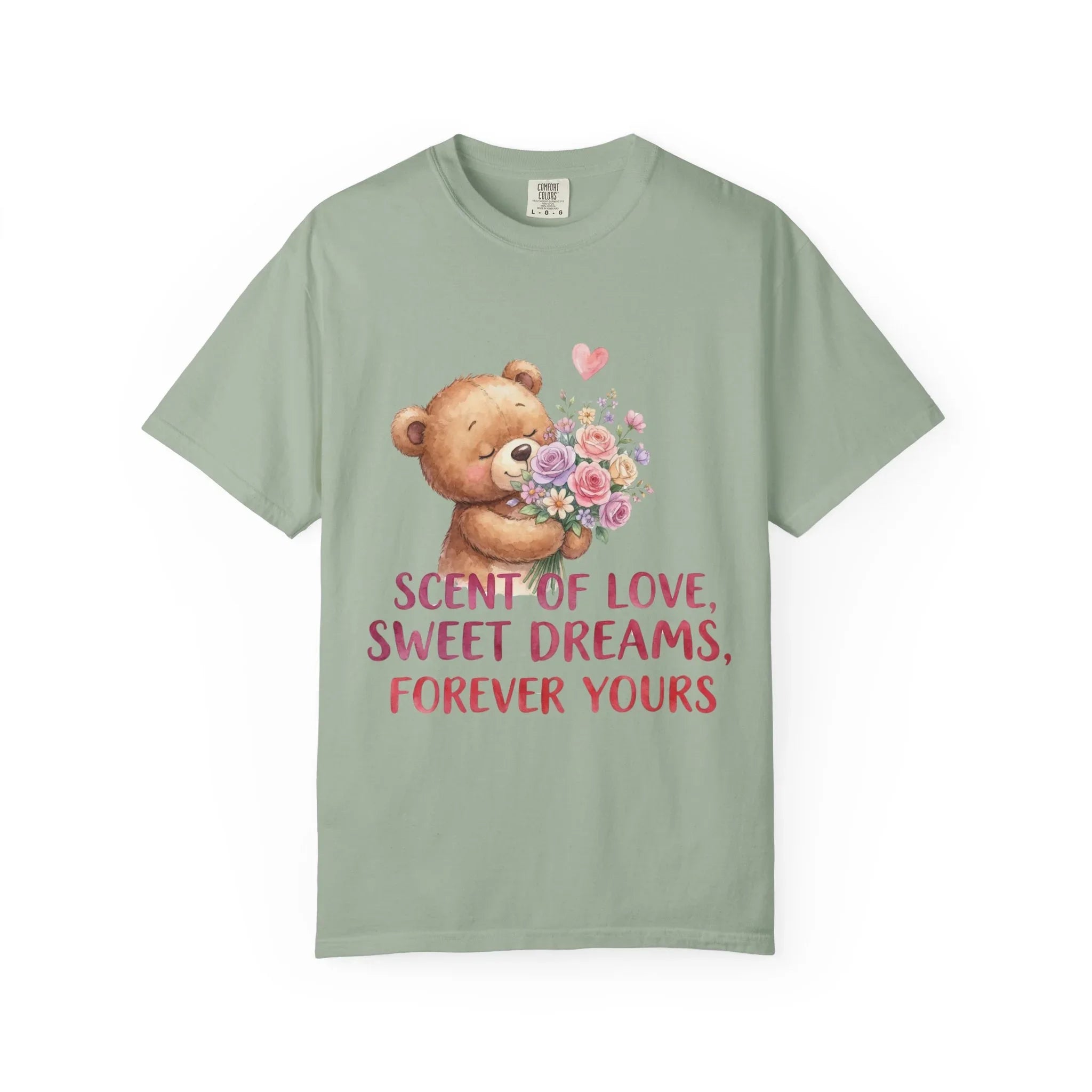 Teddy Bear with Bouquet T-Shirt | Scent of Love Sweet Dreams Forever Yours | Cute Valentine Gift | Cozy Soft Vintage Aesthetic Tee Bay