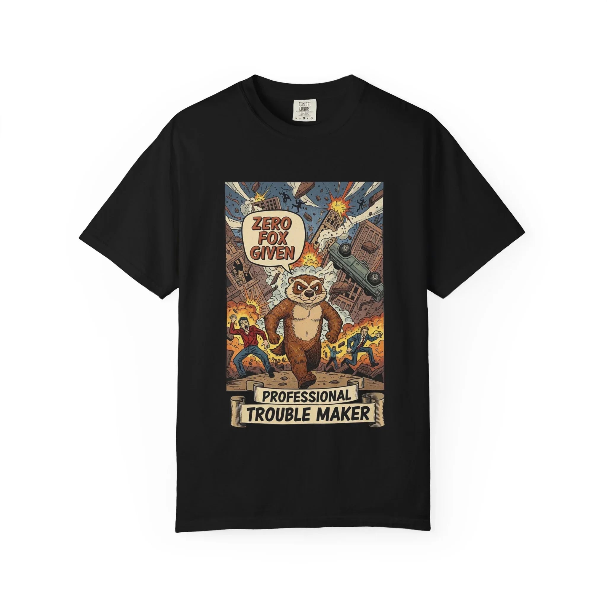 Funny Honey Badger Shirt - "Zero Fox Given" Hoodie - Retro Comic Style Monster Tee - Kaiju Animal Attack Graphic - Professional Trouble Maker Sarcastic Meme Art Black