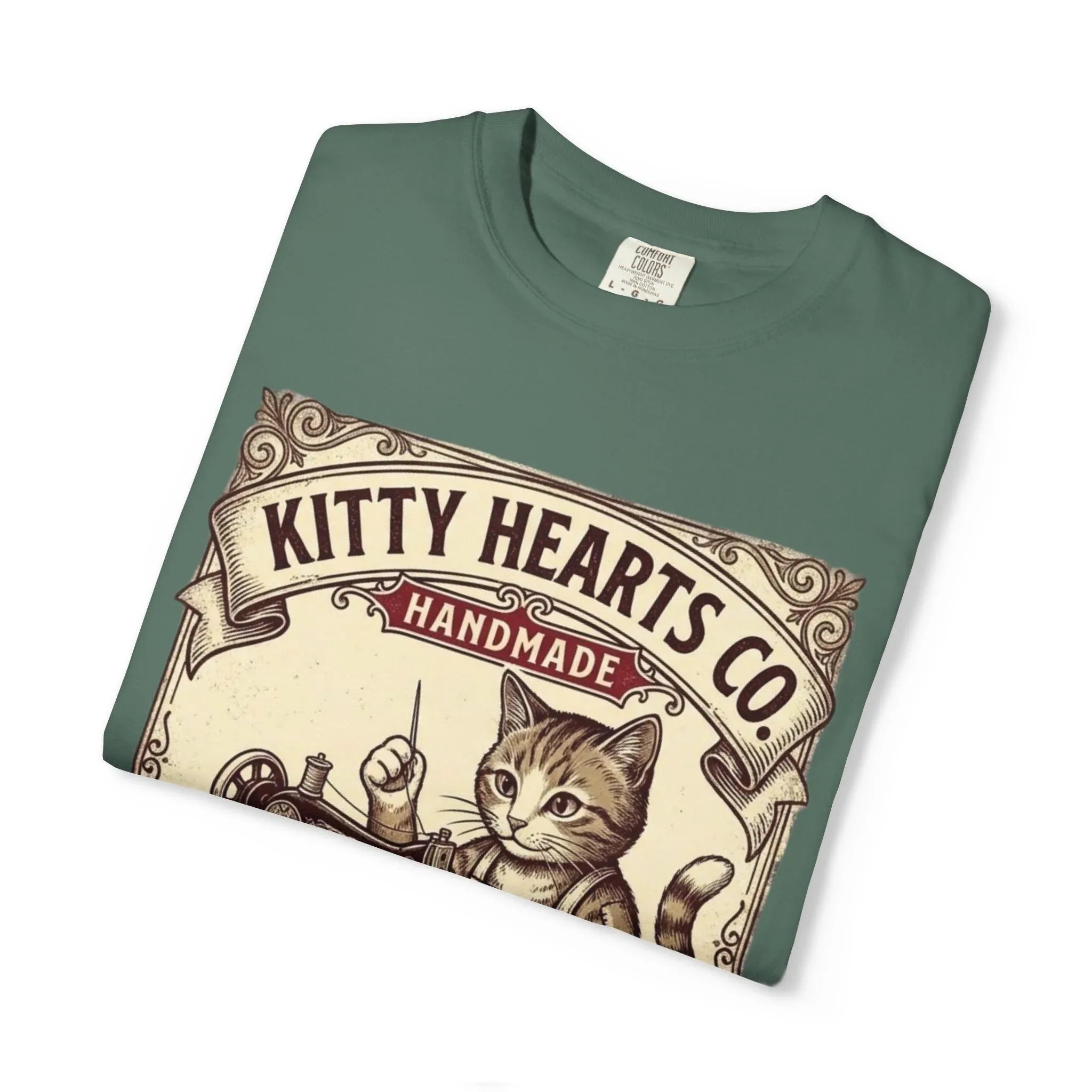 Kitty Hearts Co T-Shirt | Vintage Sewing Cat Made With Purr Graphic Tee | Retro Craft Lover Gift
