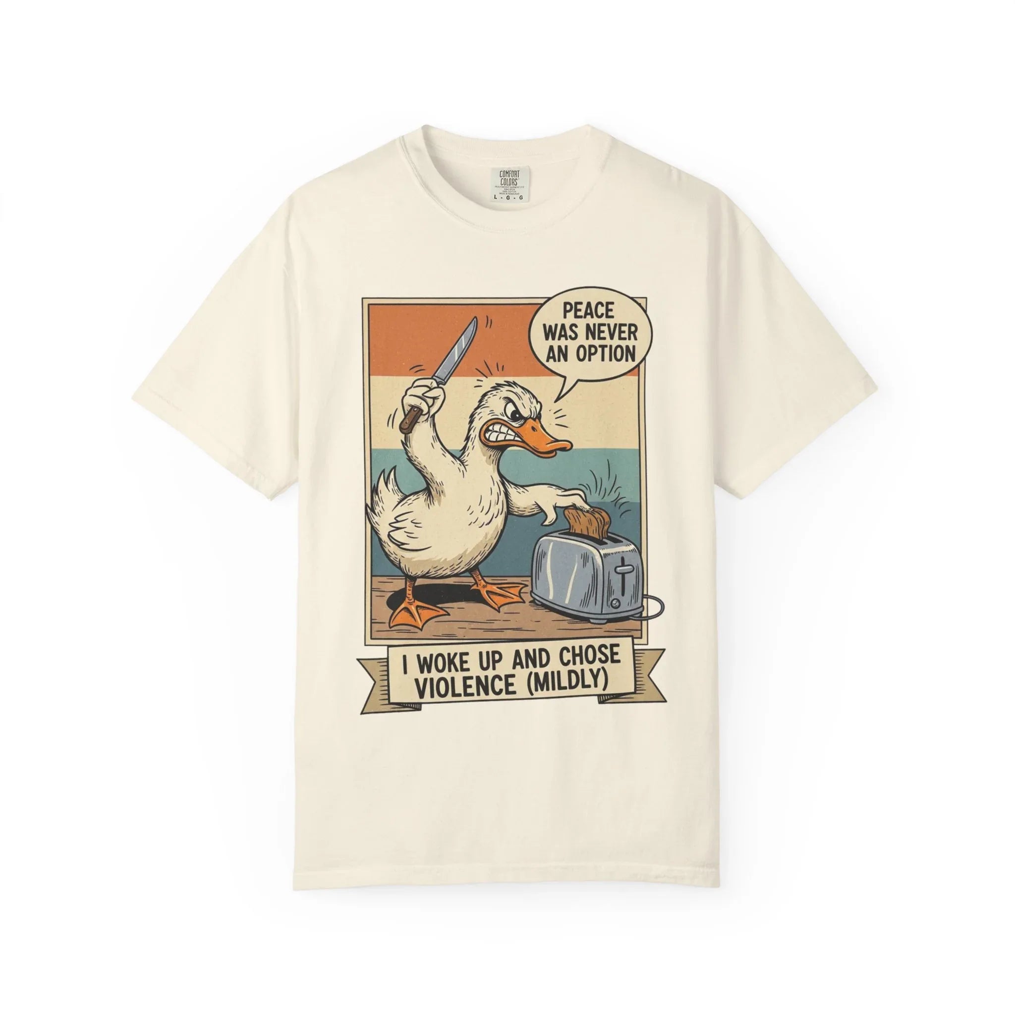 Funny Duck Meme Shirt - "Peace Was Never An Option" Retro Tee - Angry Bird Knife Graphic - I Woke Up And Chose Violence (Mildly) - Vintage Aesthetic Sarcastic Gift Ivory