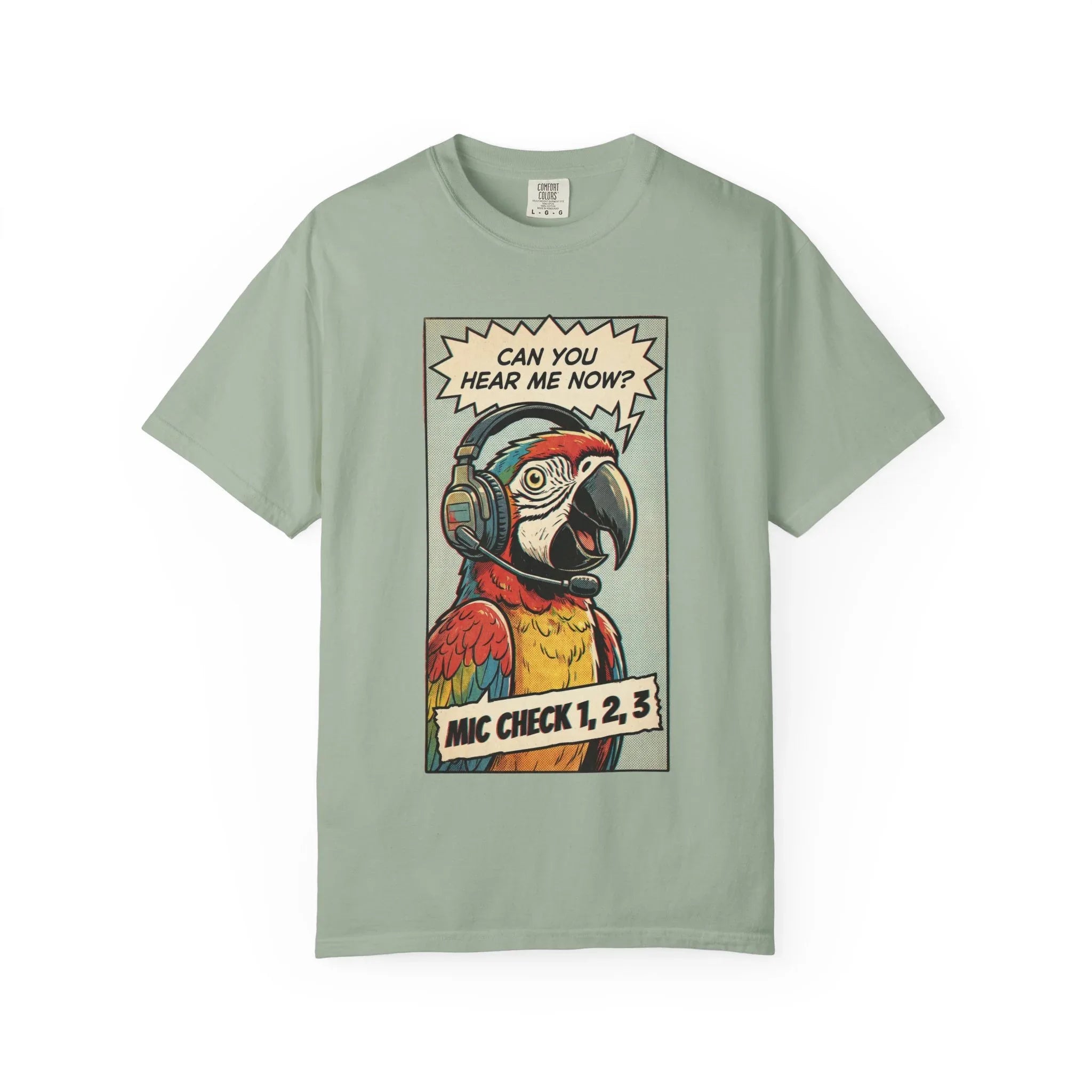 Funny Parrot Gamer Shirt - Vintage Comic Pop Art T-Shirt - Retro Macaw Bird "Mic Check" Graphic Tee - Sarcastic Podcast & Streamer Gift - Aesthetic Bird Lover Streetwear Bay