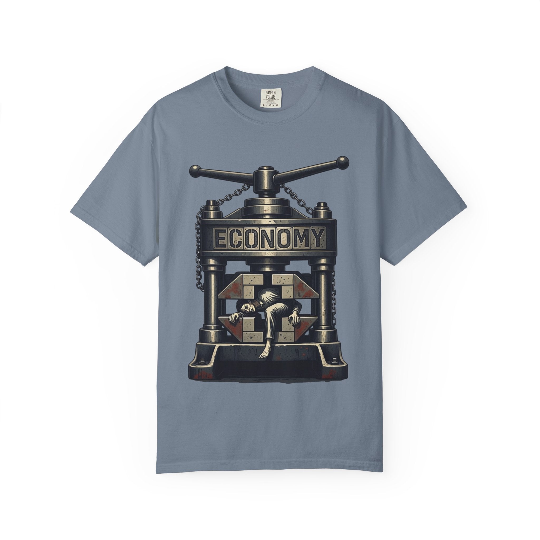 Vintage Dystopian Work Overload Shirt | Retro All-Seeing Eye Tee | Corporate Burnout Graphic | Dark Academia Aesthetic | Gift for Office Workers | Philosophy Satire Unisex T-Shirt Blue Jean